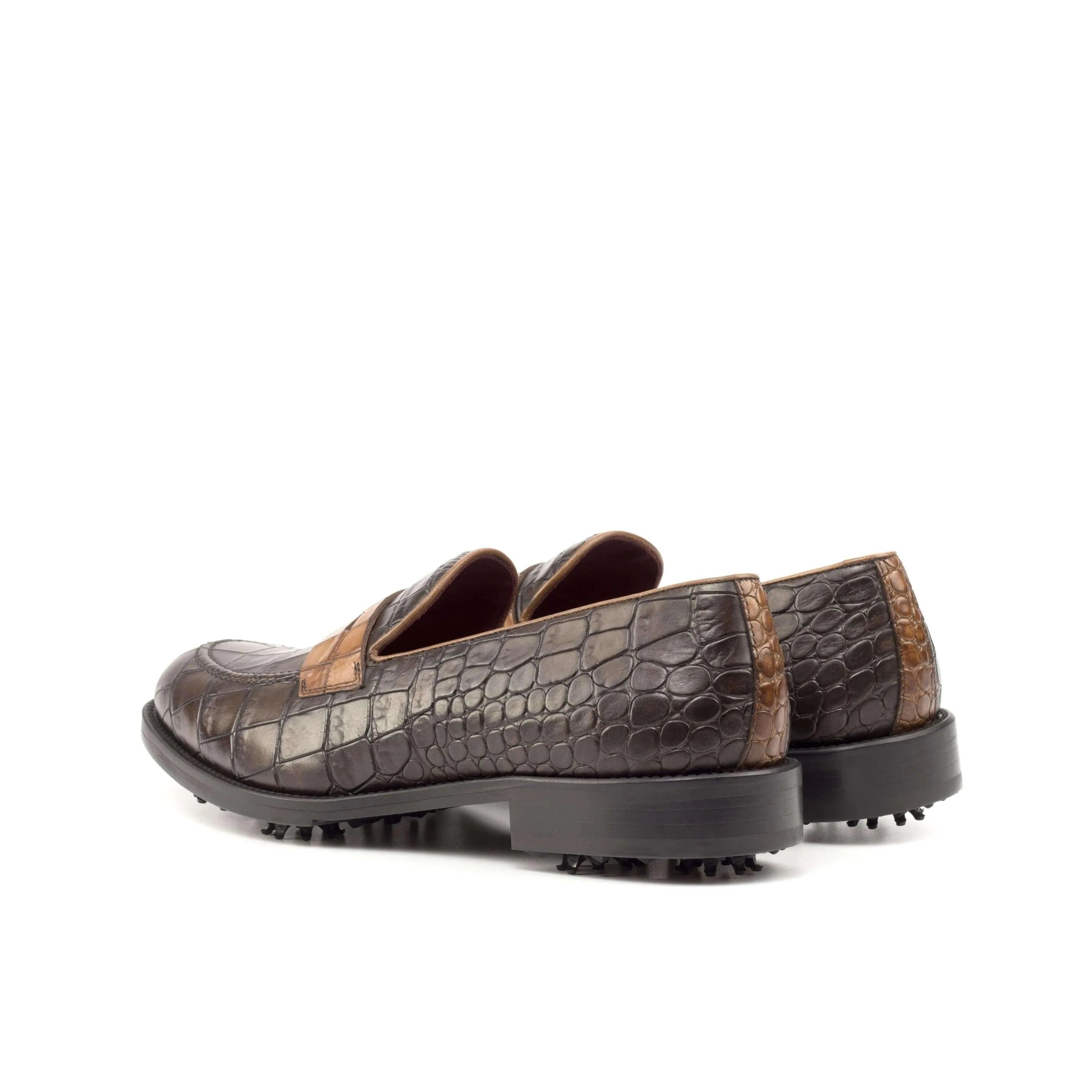 Brown painted croco loafer golf shoes 1918 II back view