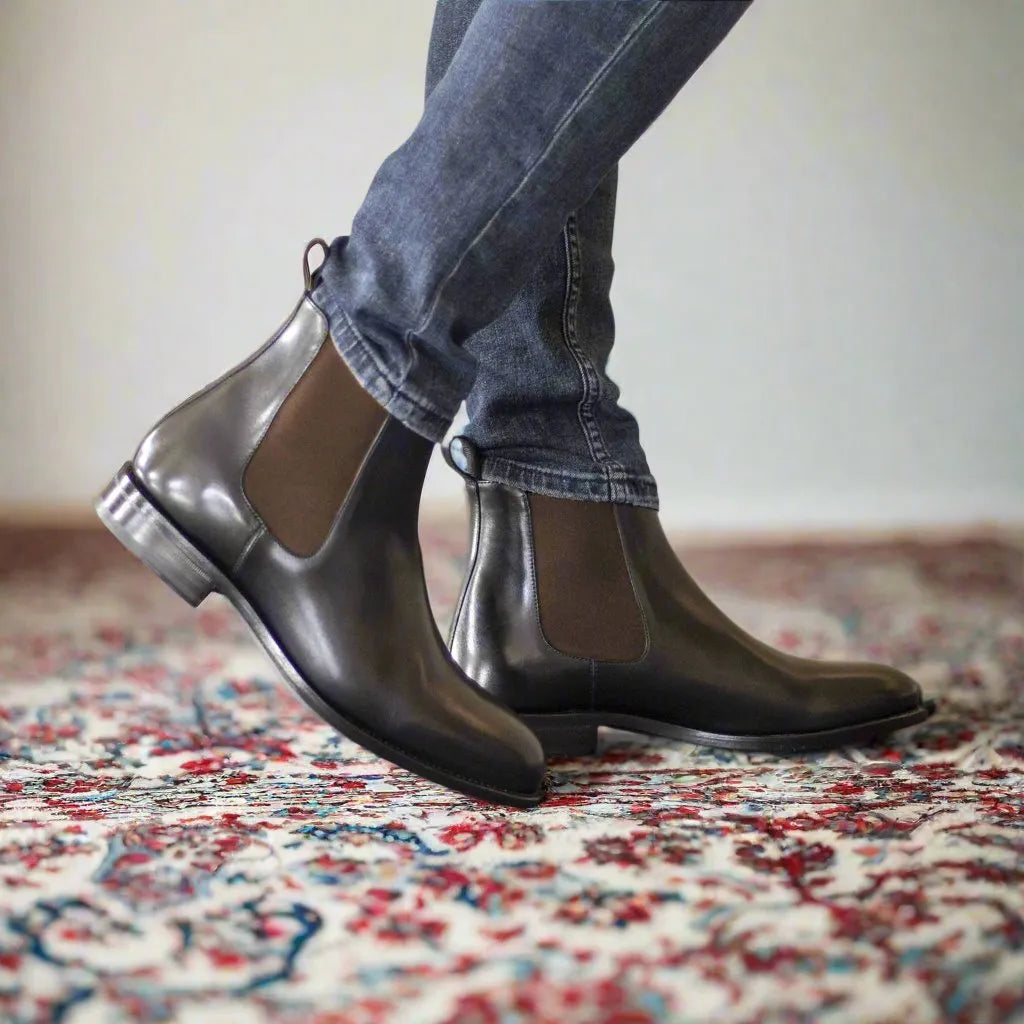 Back view of 6007 black calf leather Chelsea boots for men
