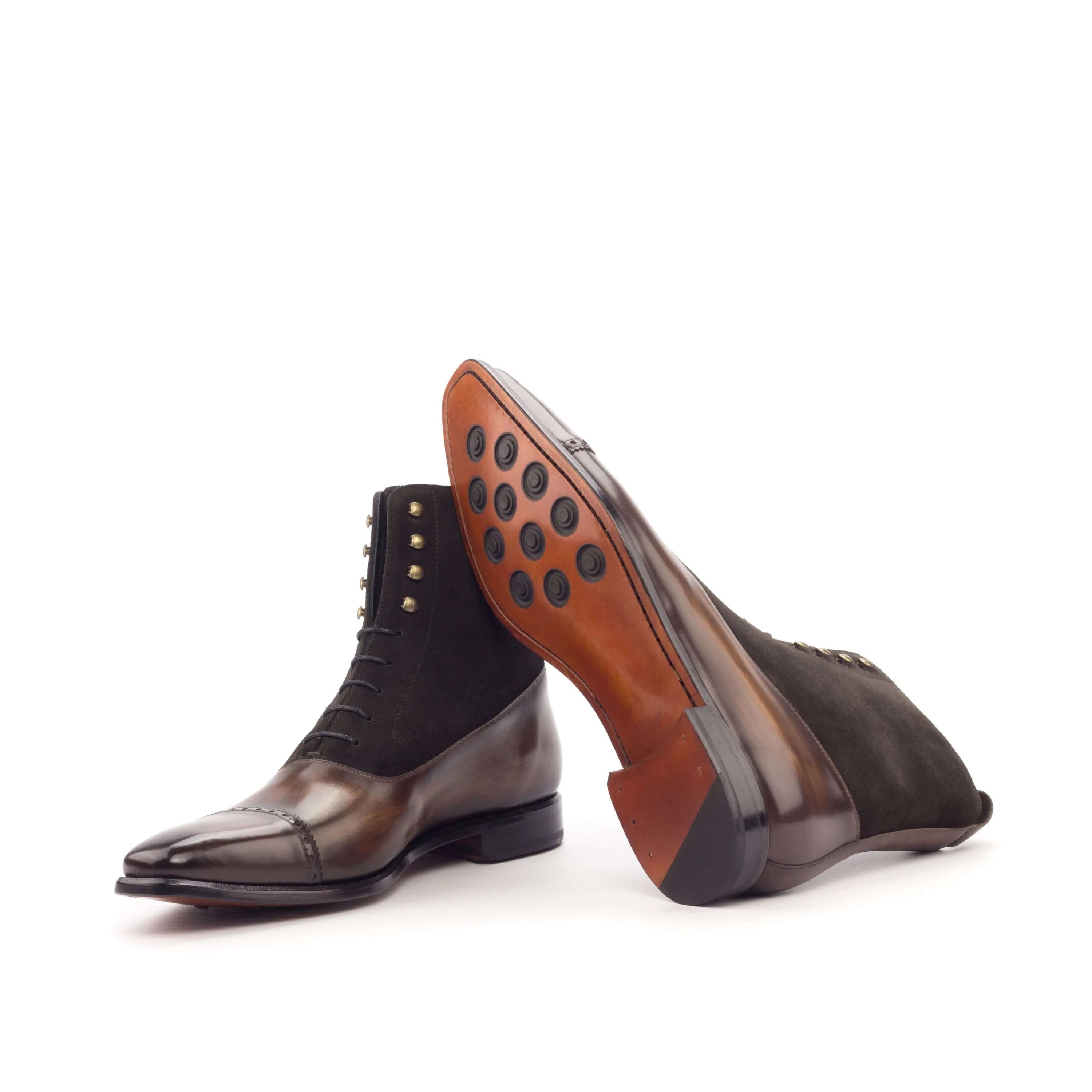Al Capone patina Balmoral boots in brown and black leather