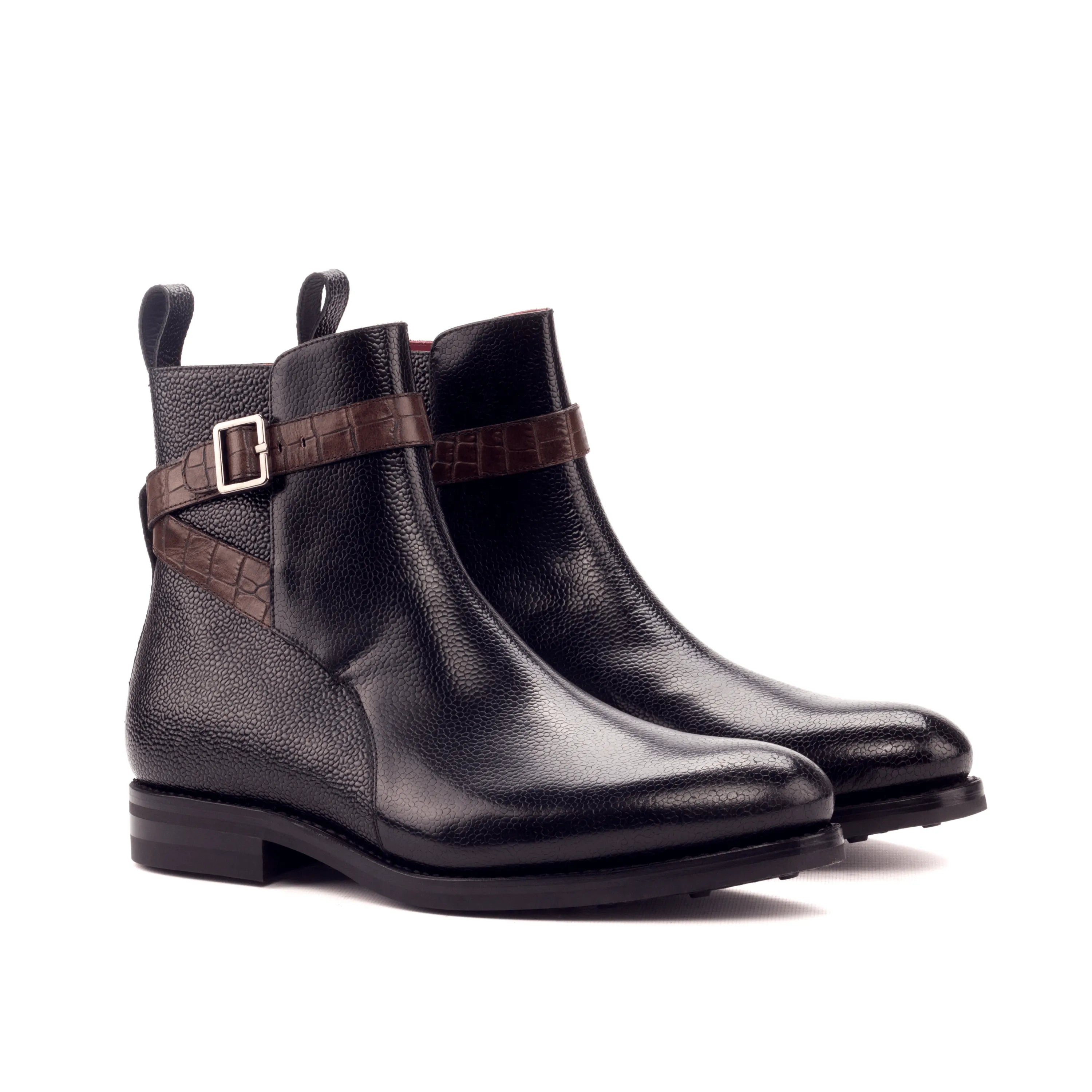 Black leather Anastasio Jodhpur Boots with brown strap