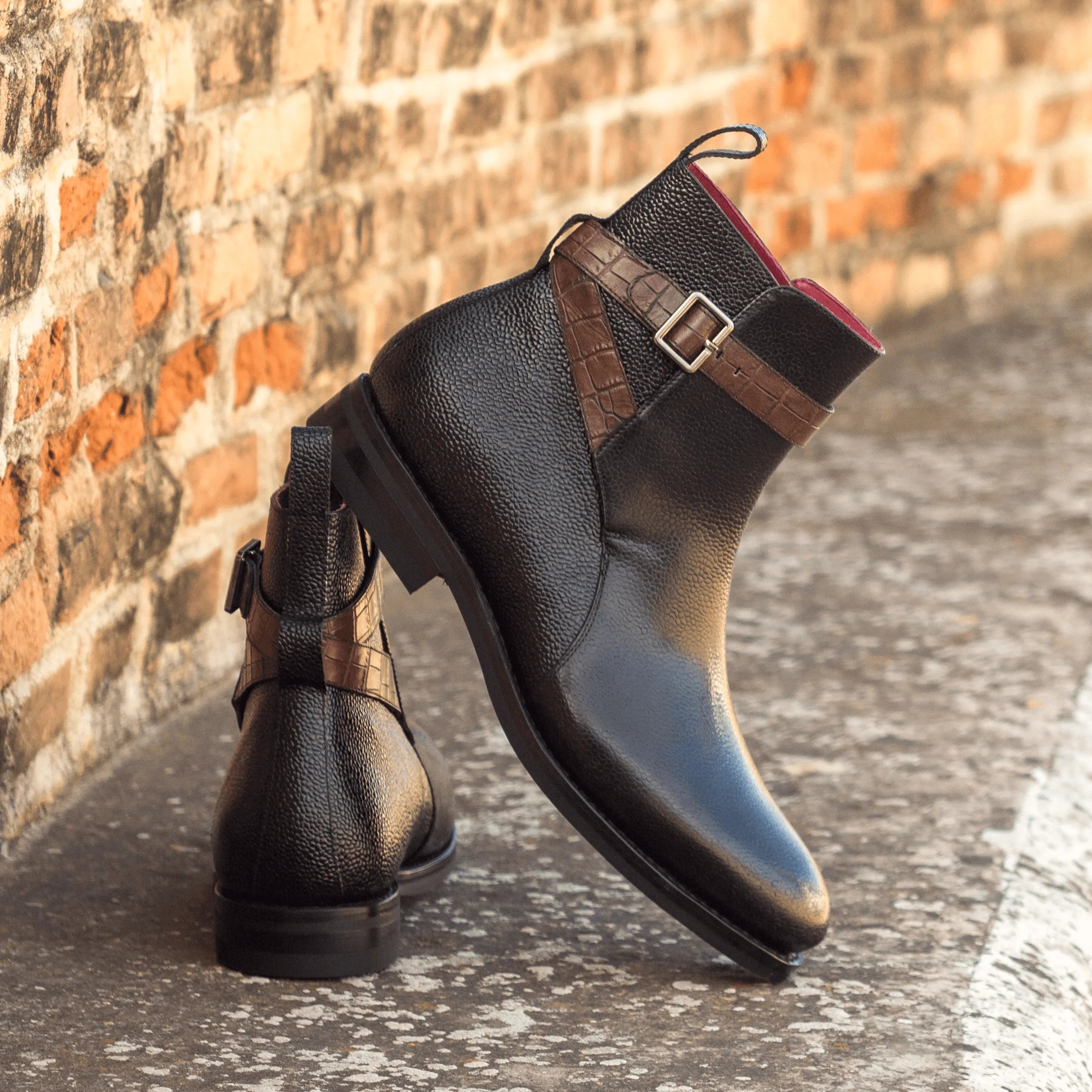 Anastasio Jodhpur Boots black leather ankle with buckle