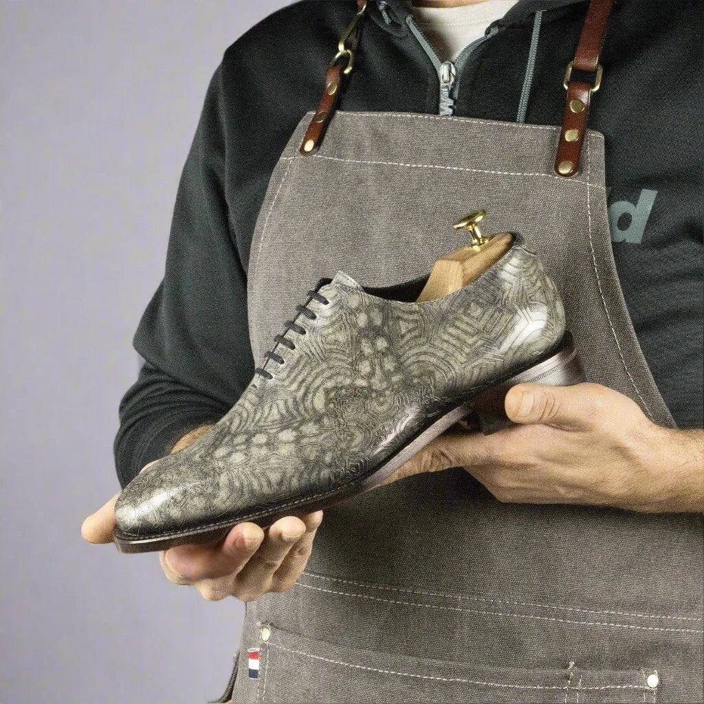 Aztika Patina Wholecut gray patterned leather dress shoe