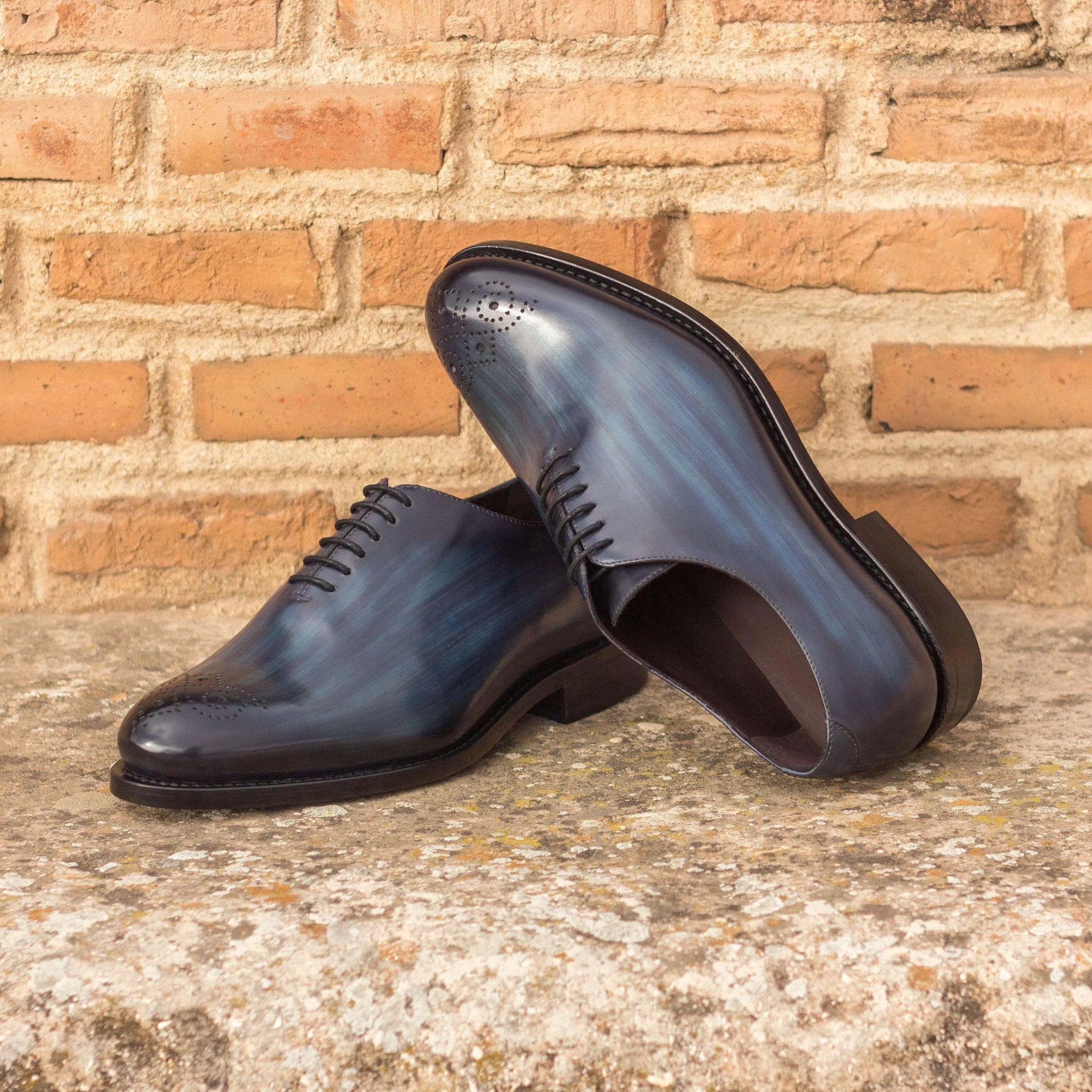 Bluemoon wholecut patina II blue leather dress shoes