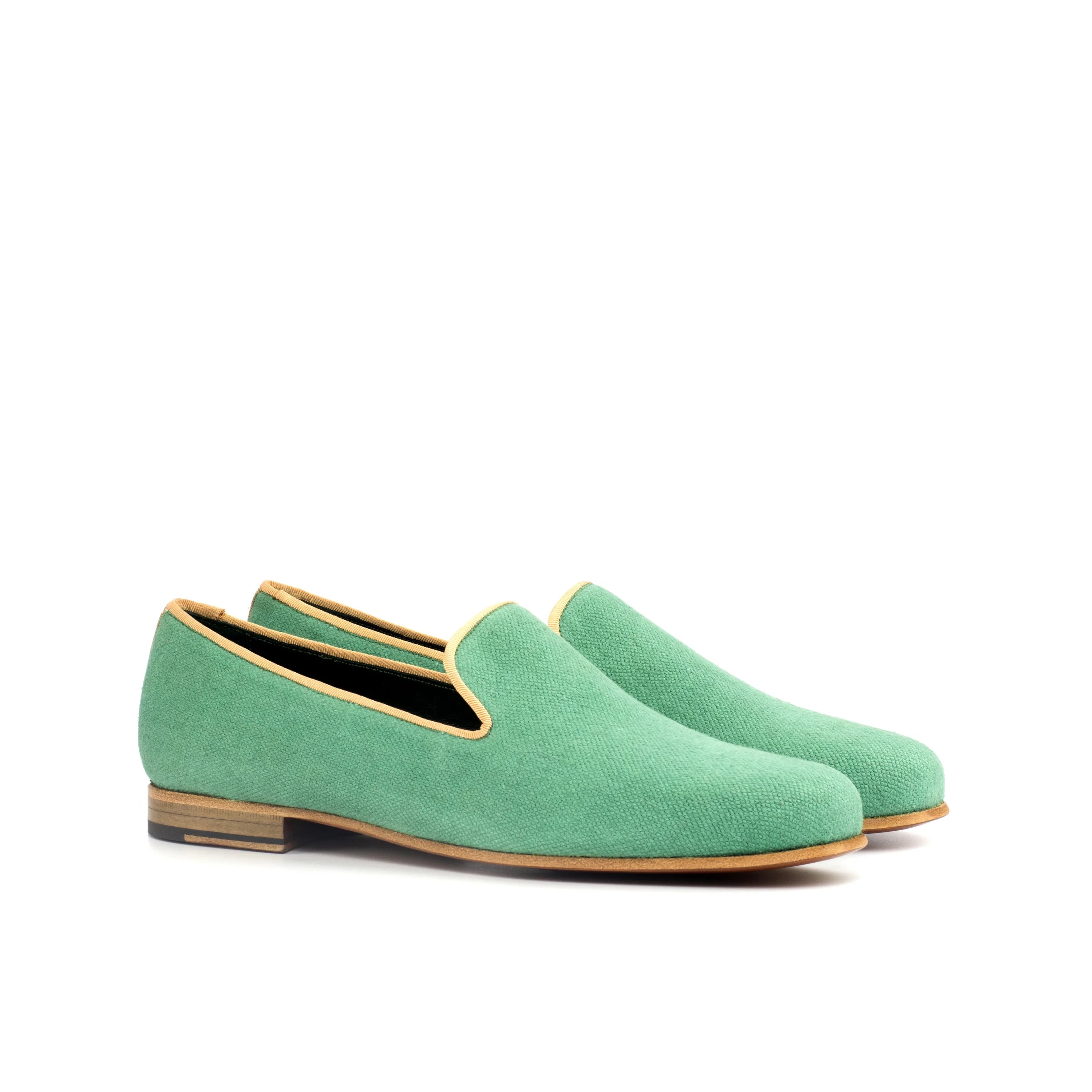 Botanical Wellington Slip on II mint green canvas loafers with tan leather trim