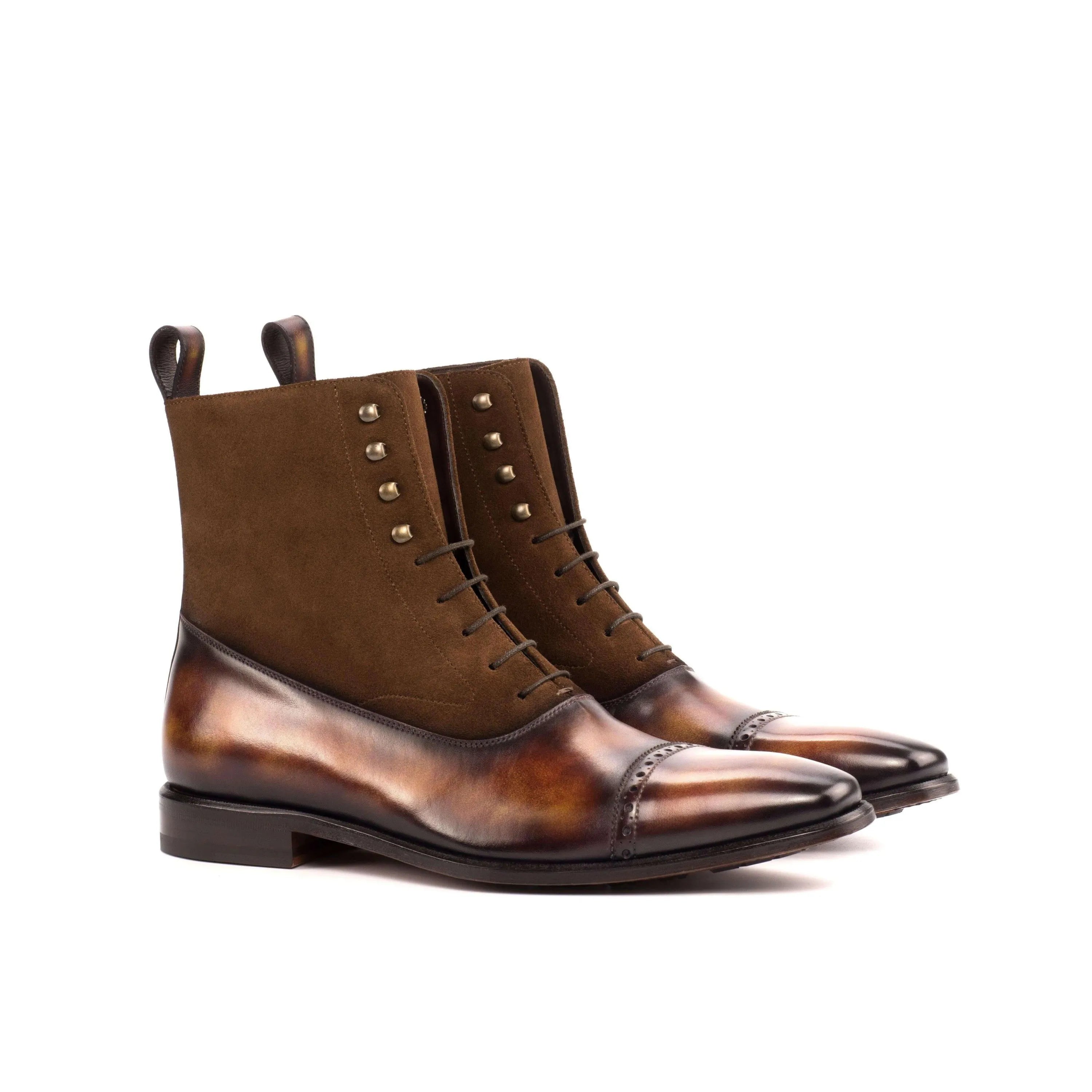 Chavez Patina Balmoral boots in brown leather and suede lace-up design