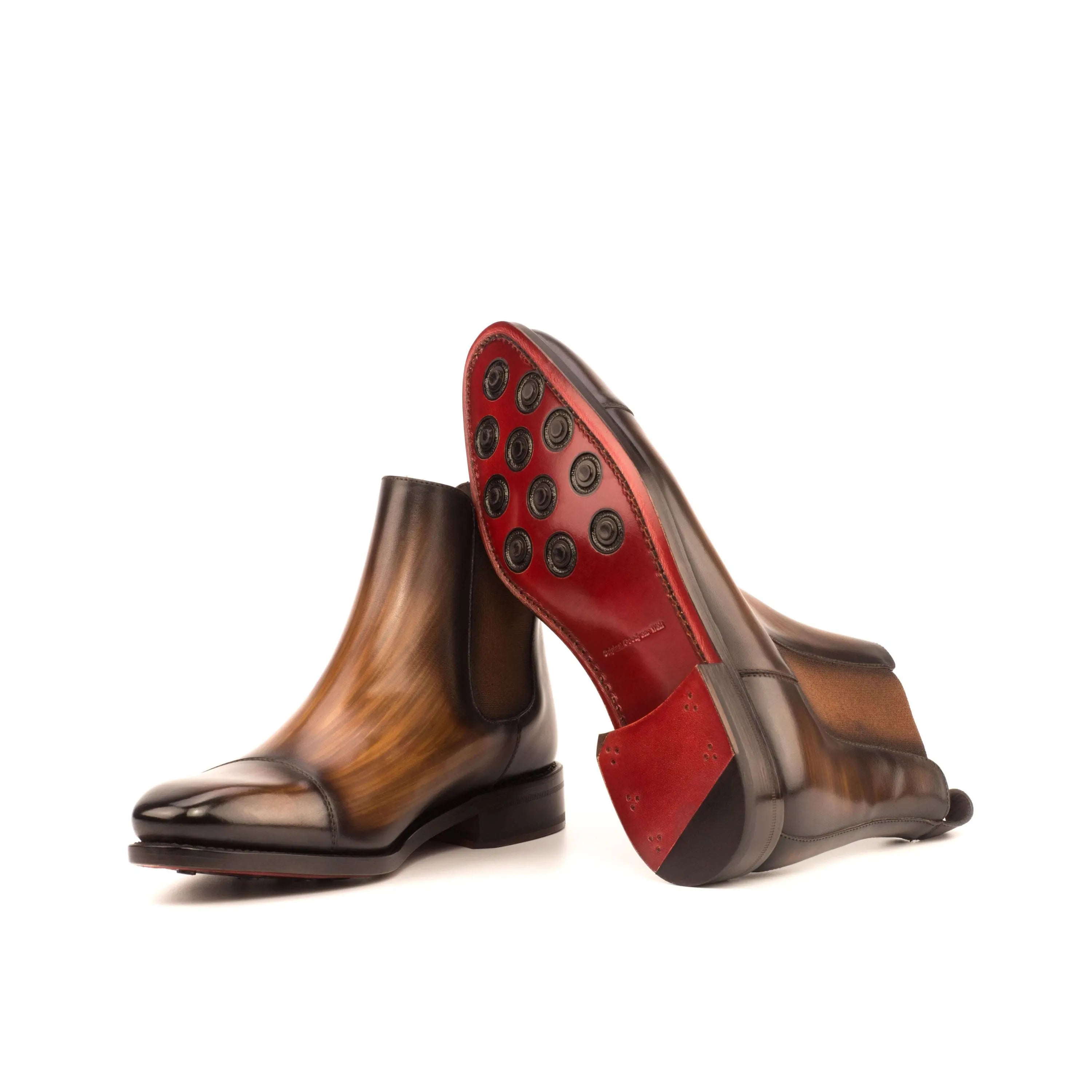 Chayton patina Chelsea boots in brown leather with red soles