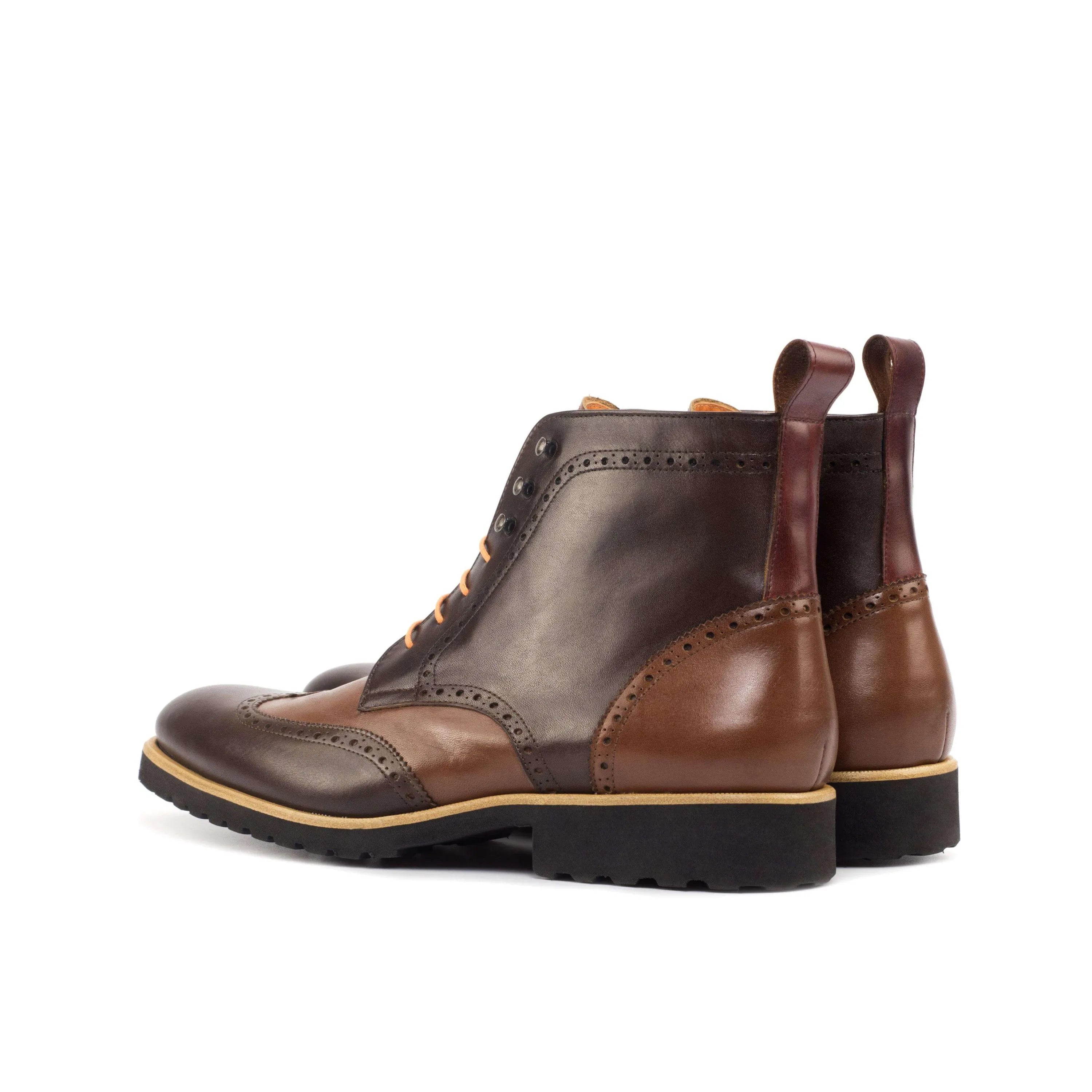 CL89 military brogue boots in brown painted calf leather wingtip design