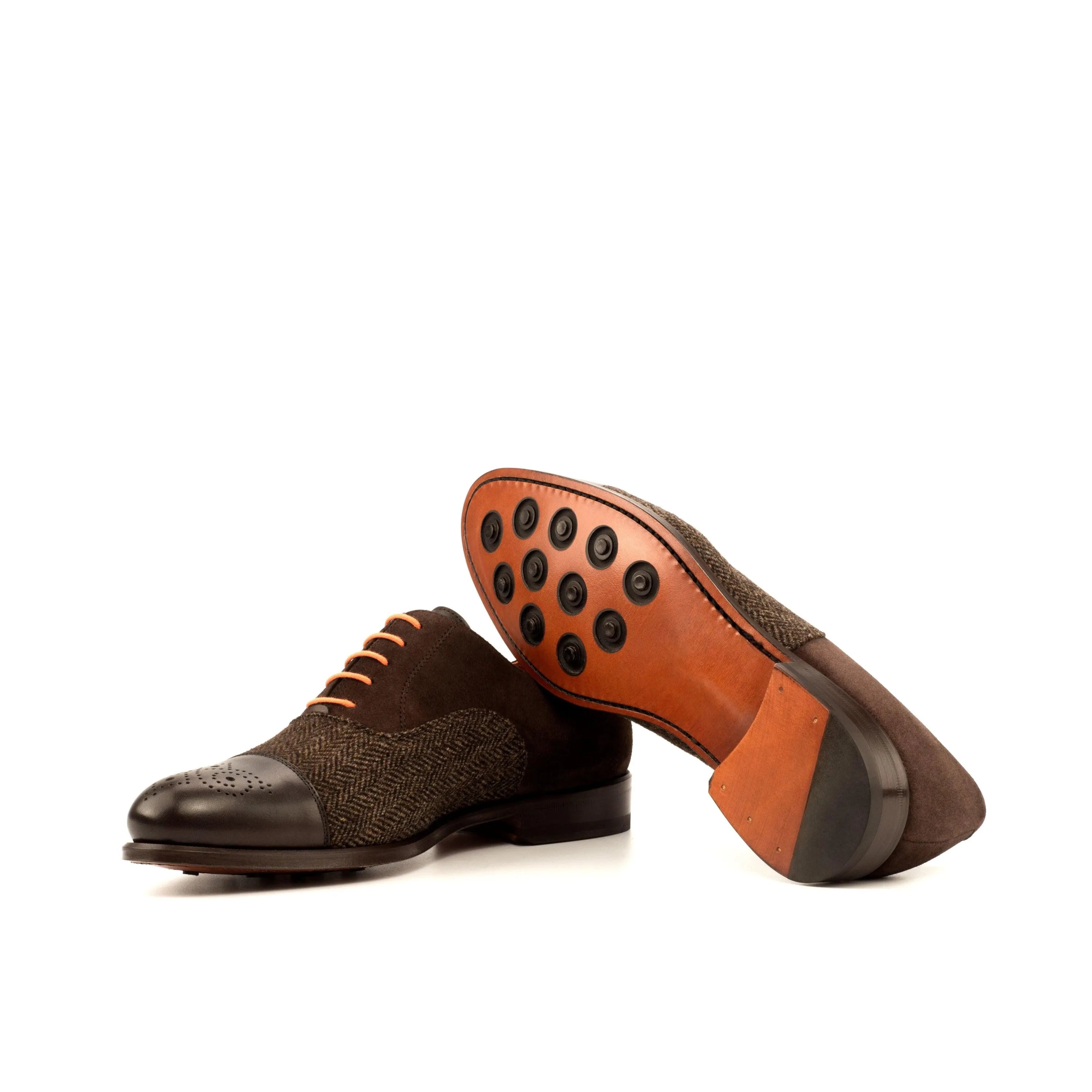 Davids Oxford shoes in brown leather and tweed