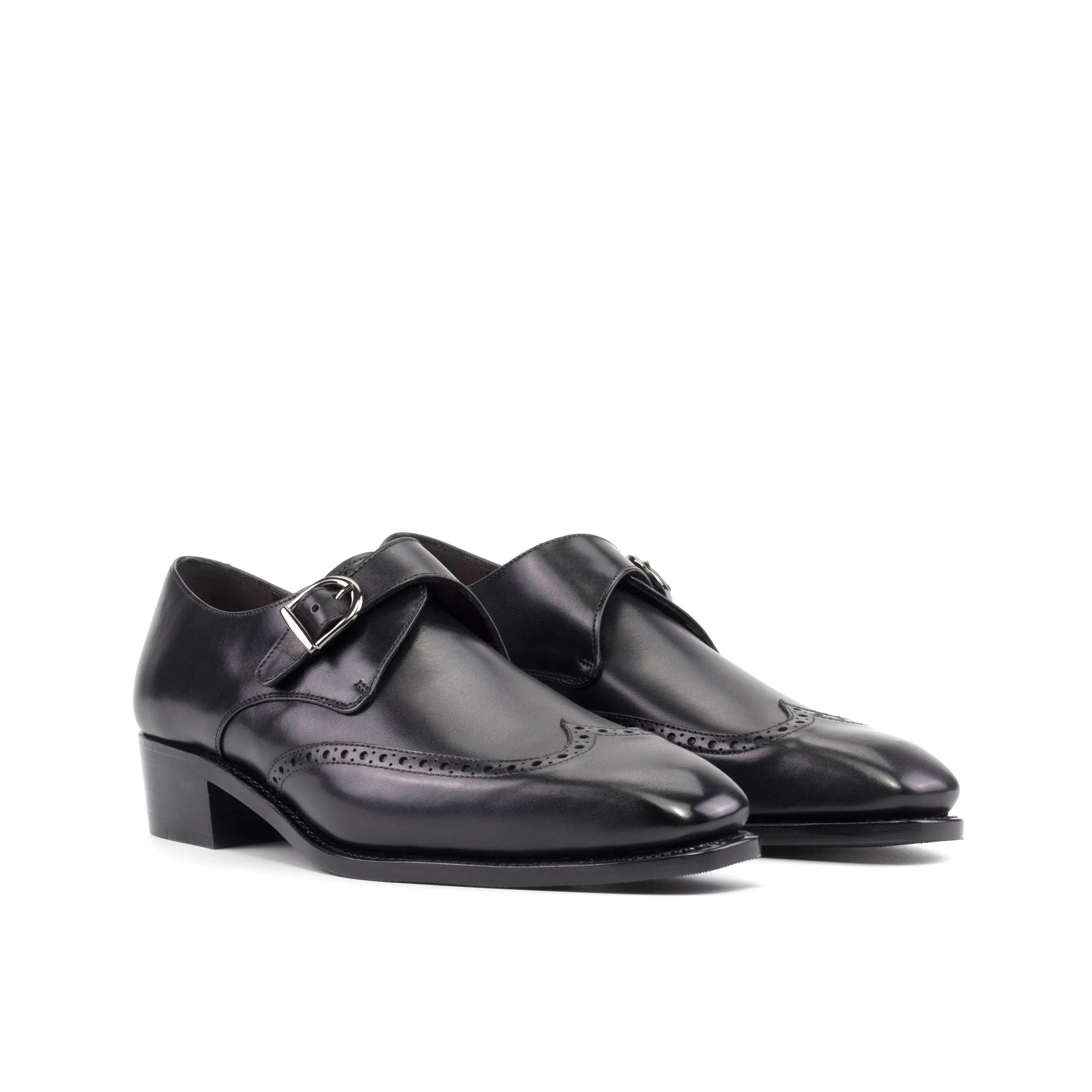 Deluca Single Monk II black leather monk strap shoes