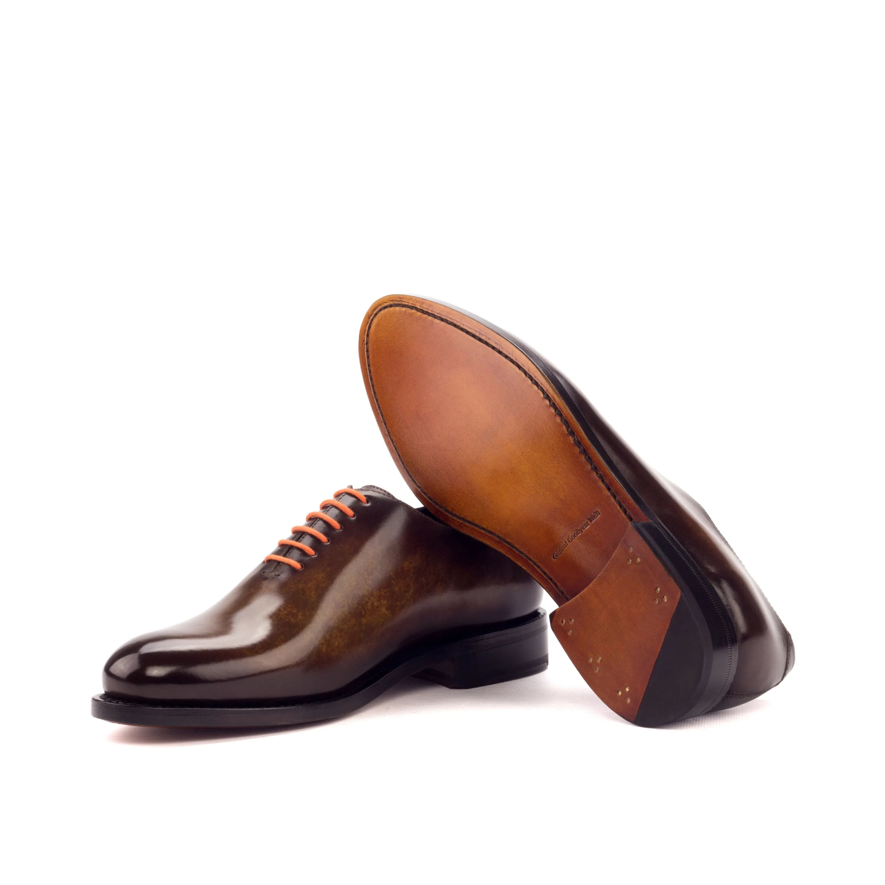 Dillinger whole cut patina brown leather dress shoes for men