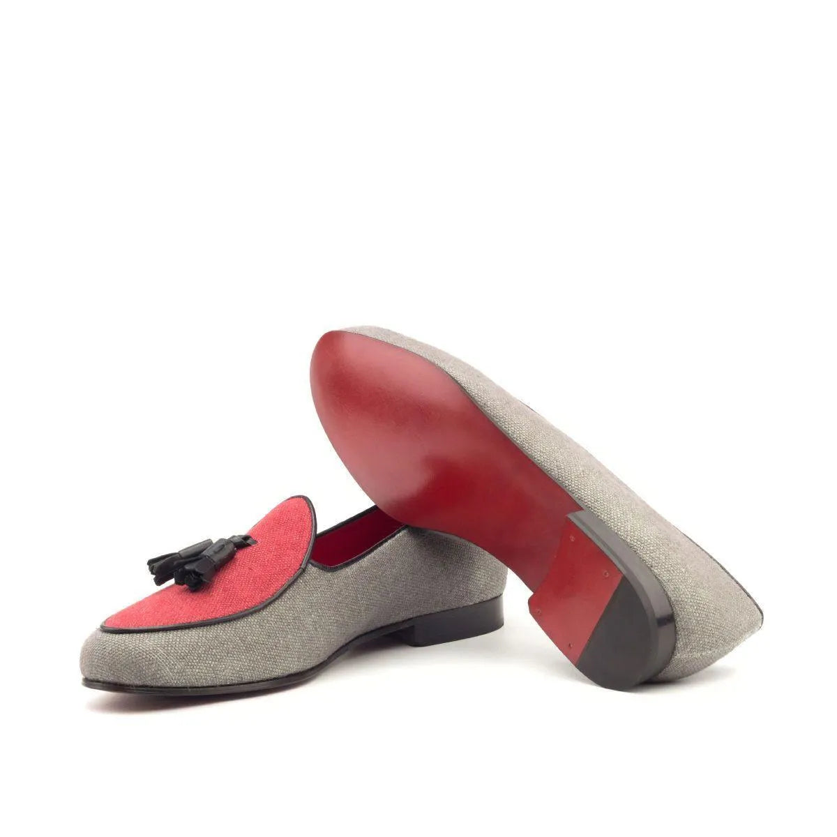 Dirko Belgian Slipper II gray and red tassel loafers