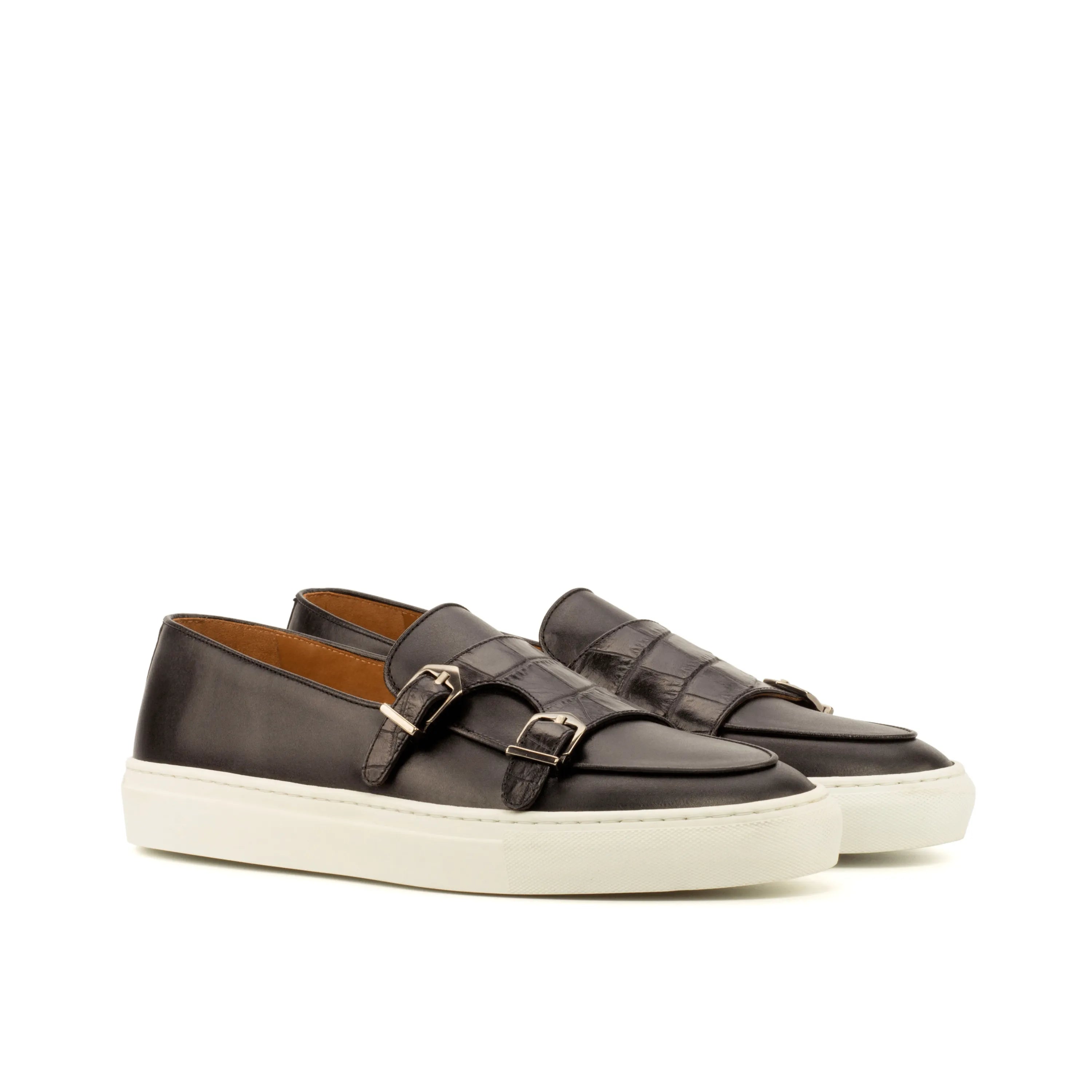 Pair of black leather Don monk sneaker II monk strap sneakers