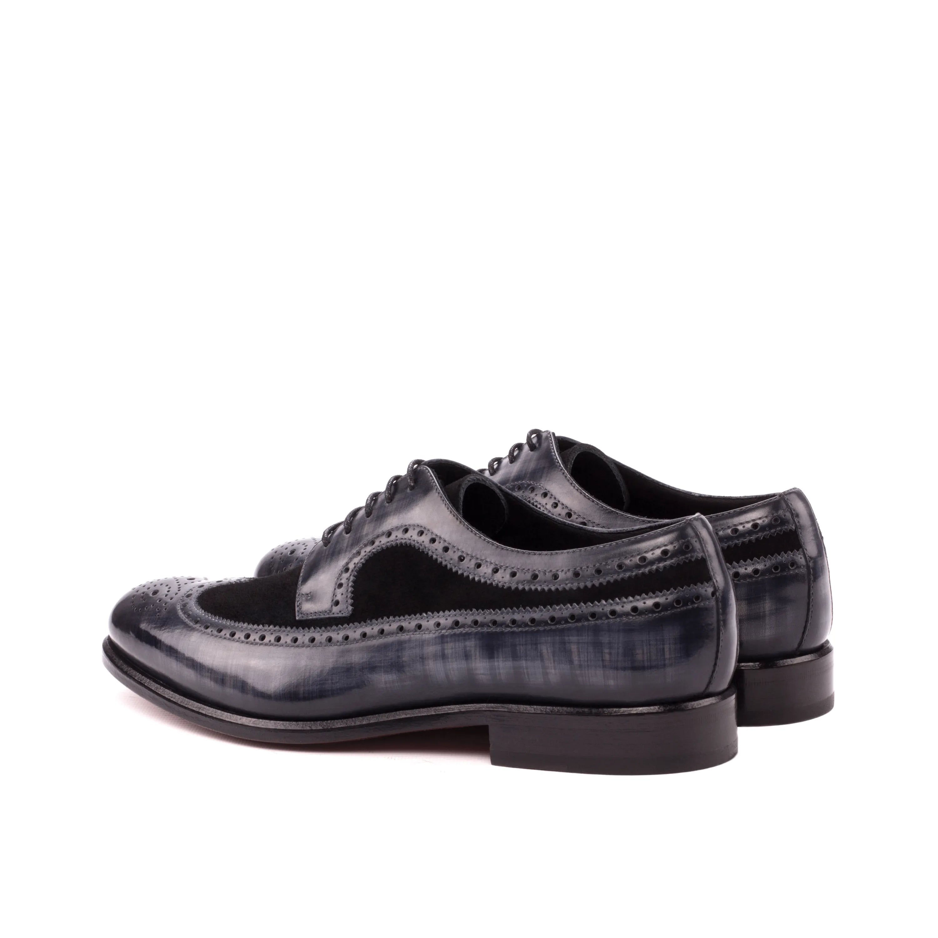 Faizel longwing patina Blucher blue and black leather wingtip shoes