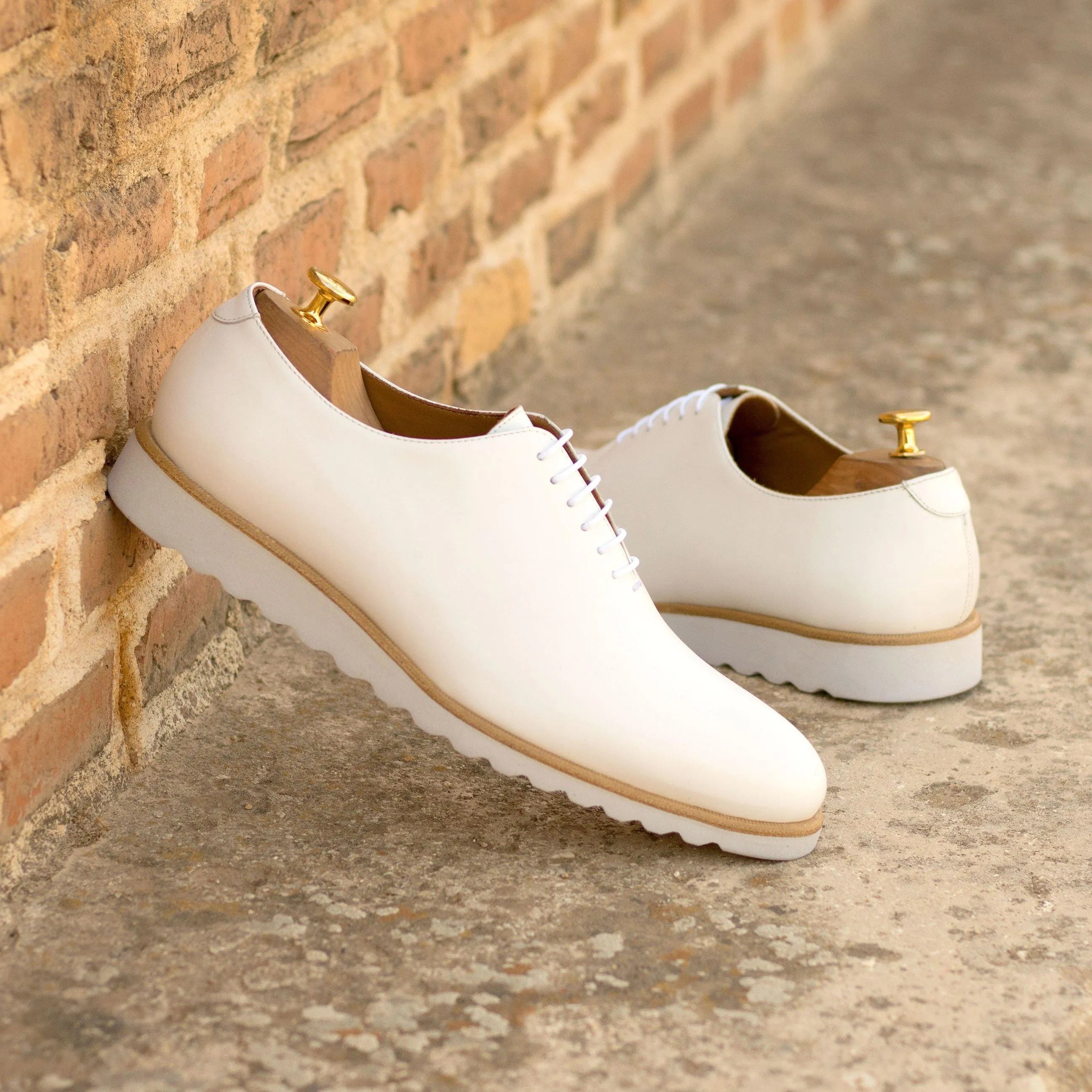Fazo Wholecut white leather dress shoes, luxury bespoke for men