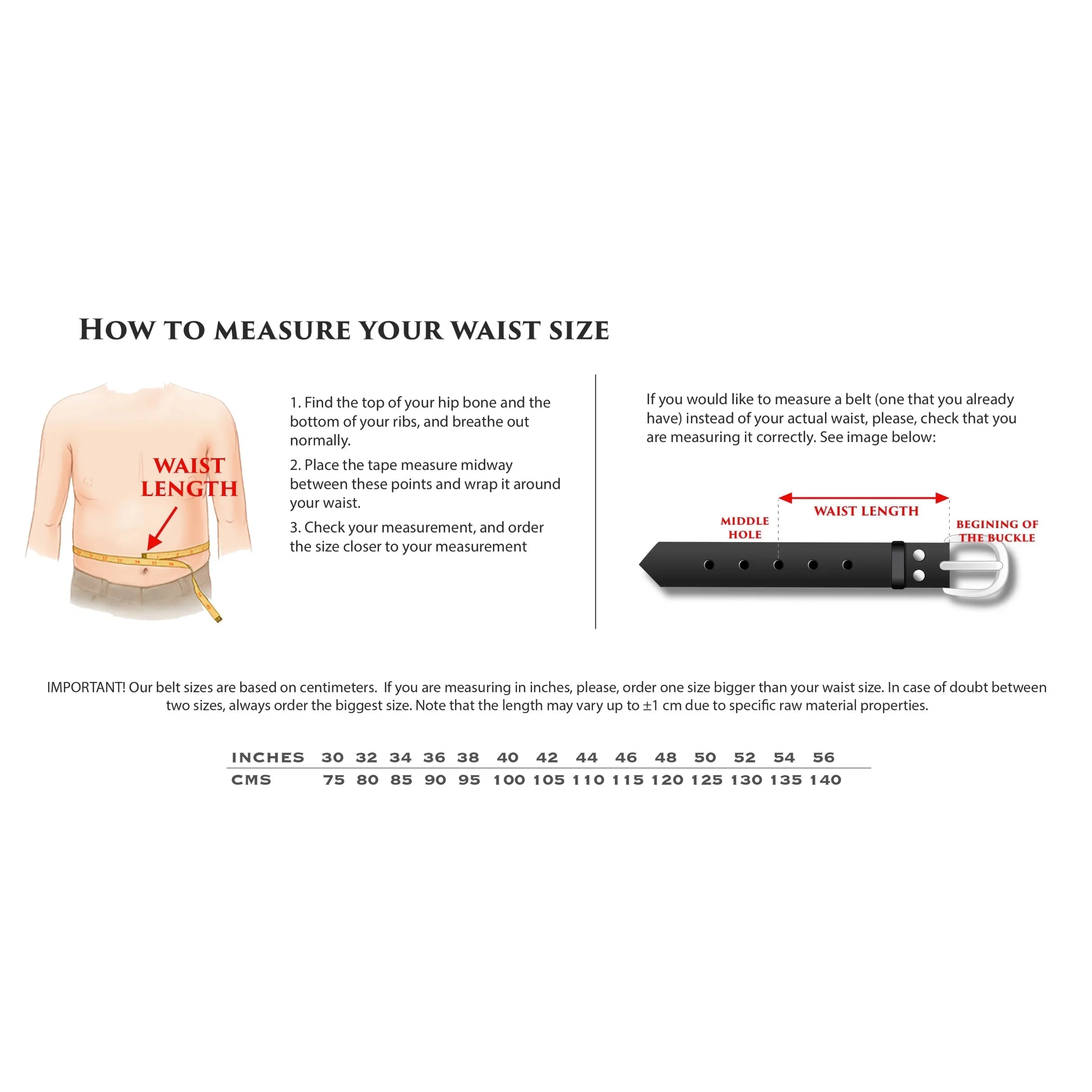 Howard Marseille Belt waist measurement guide