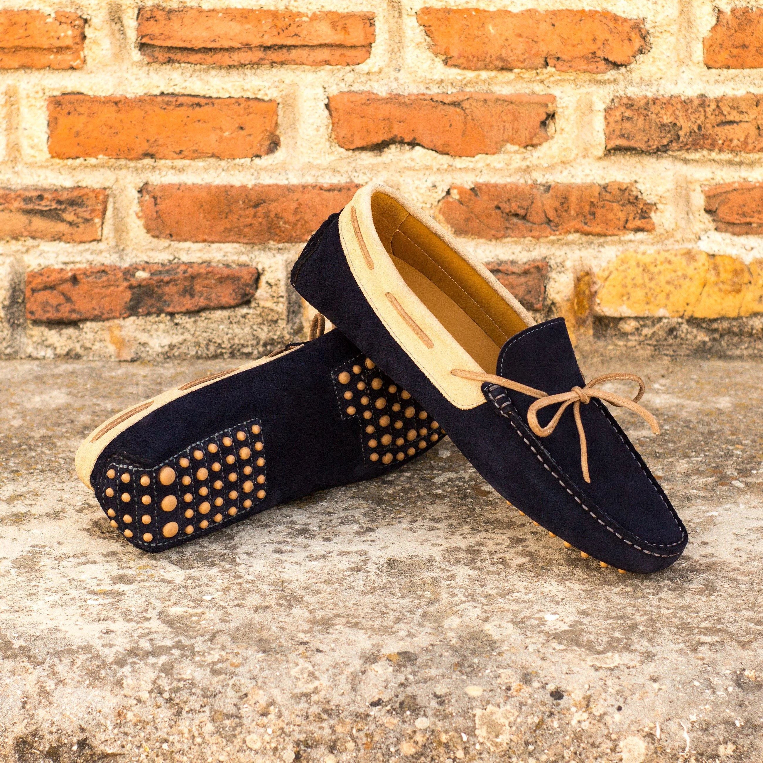 Hudson Driver II navy blue suede loafers with gold studs