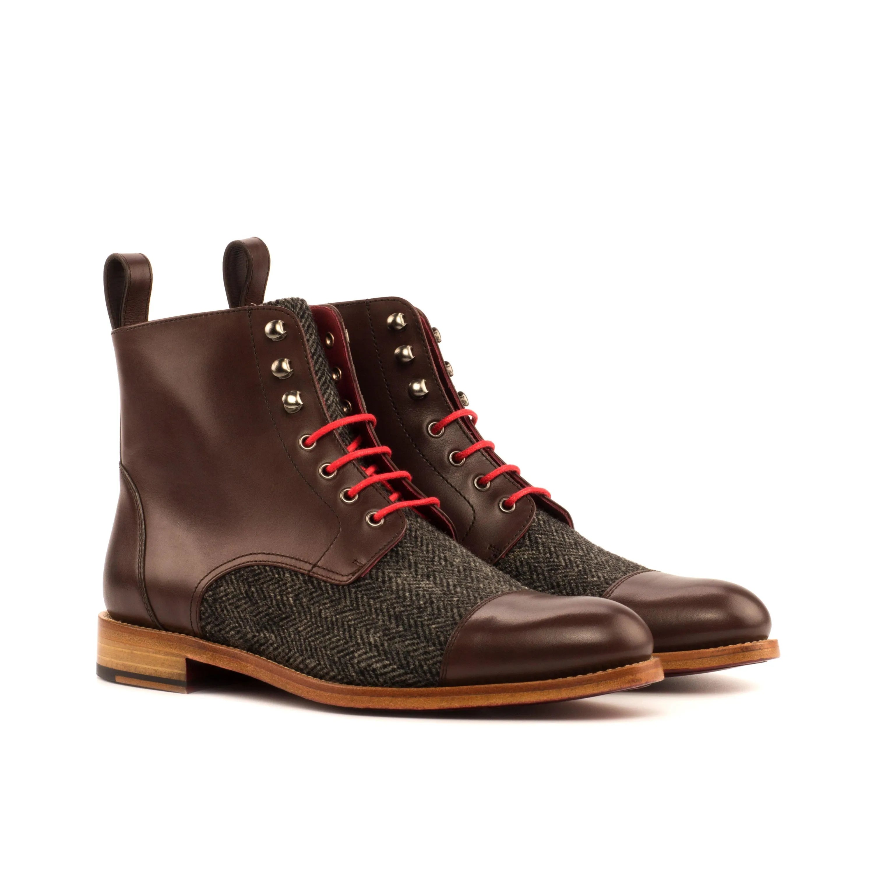 Dark brown Jorge Ladies Captoe Boots II in leather and tweed