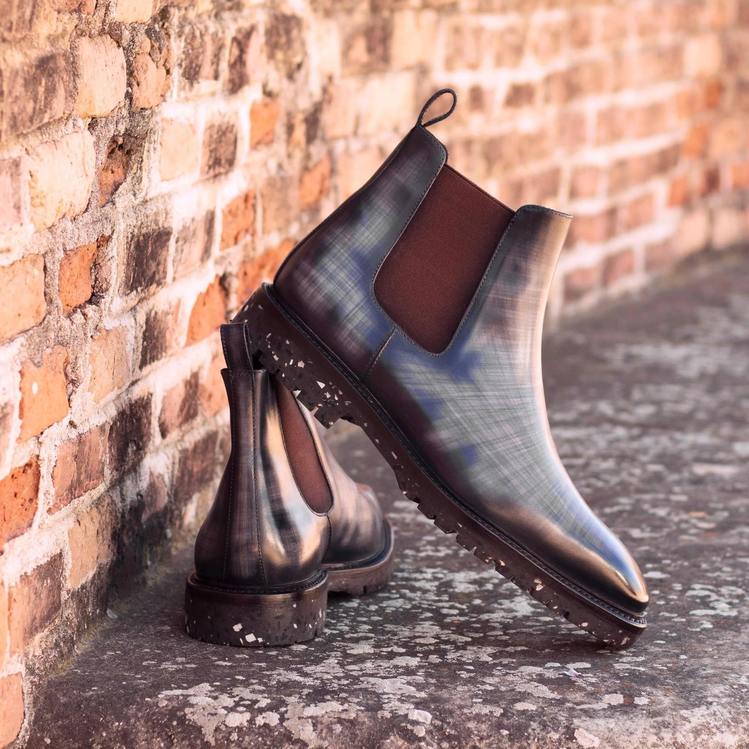 Pair of gray Jorgino patina Chelsea boots