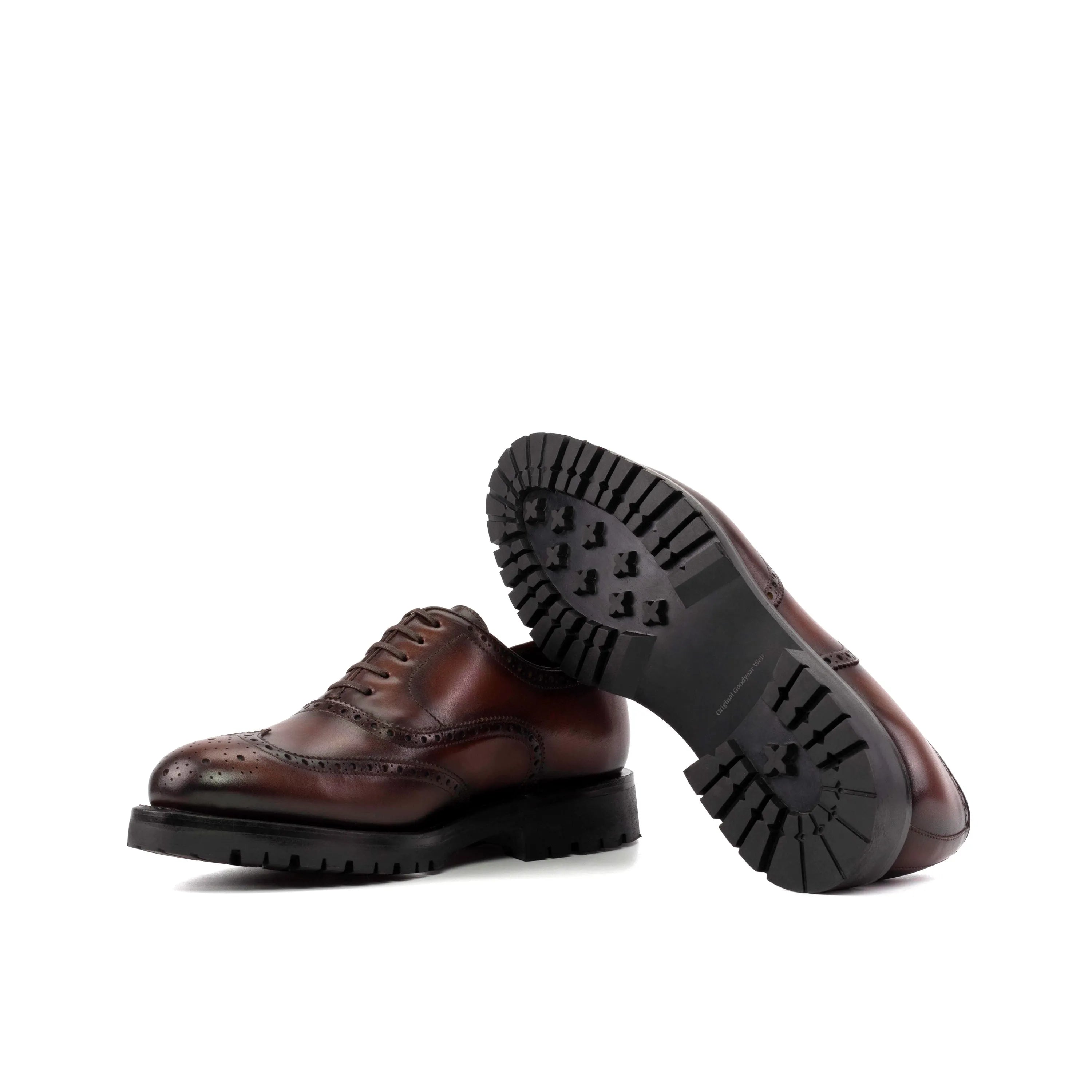 Leehom full brogue shoes in burgundy leather with lug soles, fast lane dress shoes