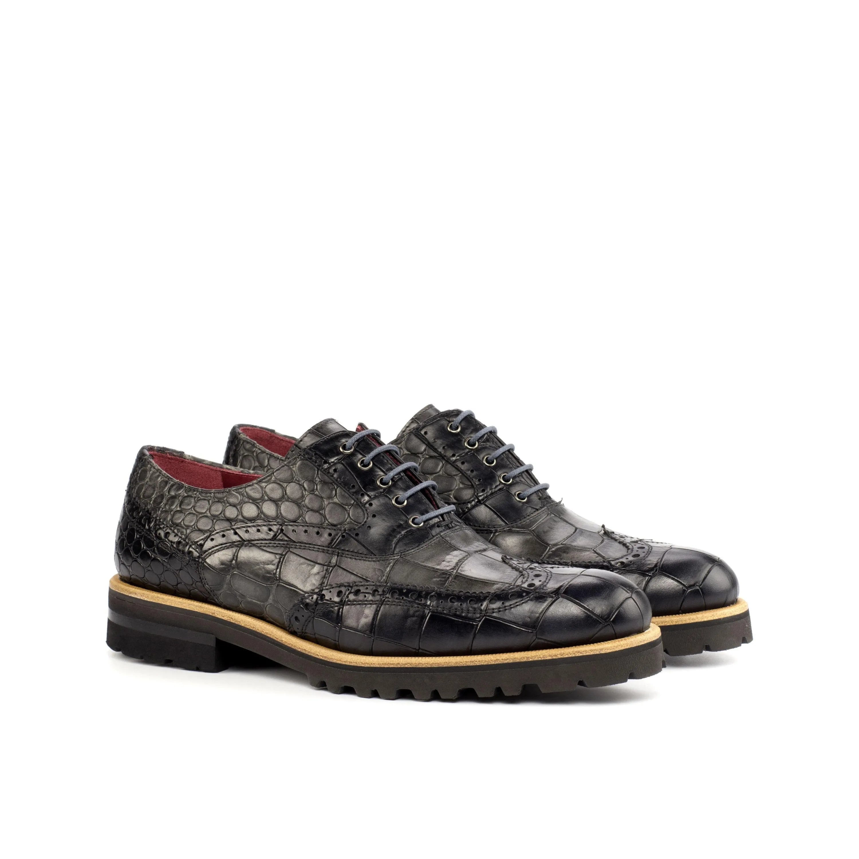 Leima Ladies Full Brogue II croco embossed calf leather dress shoes