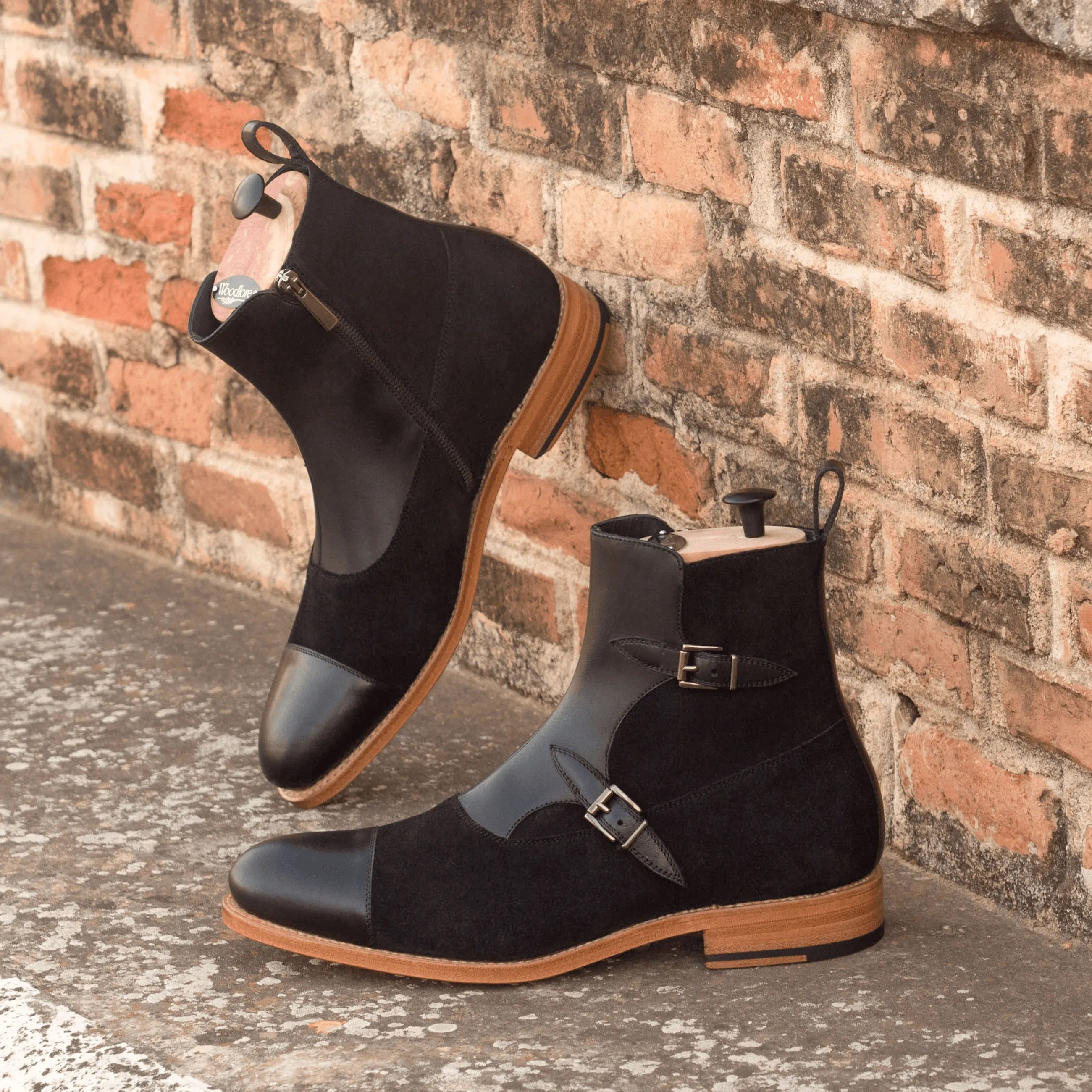 Luther Octavian boots: black leather and suede ankle boots