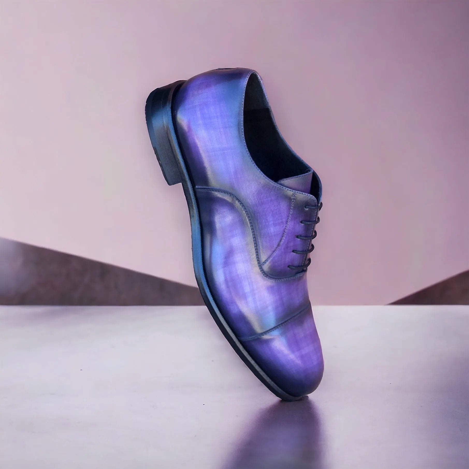 Iridescent purple Maine Oxford patina shoes II with rounded toe
