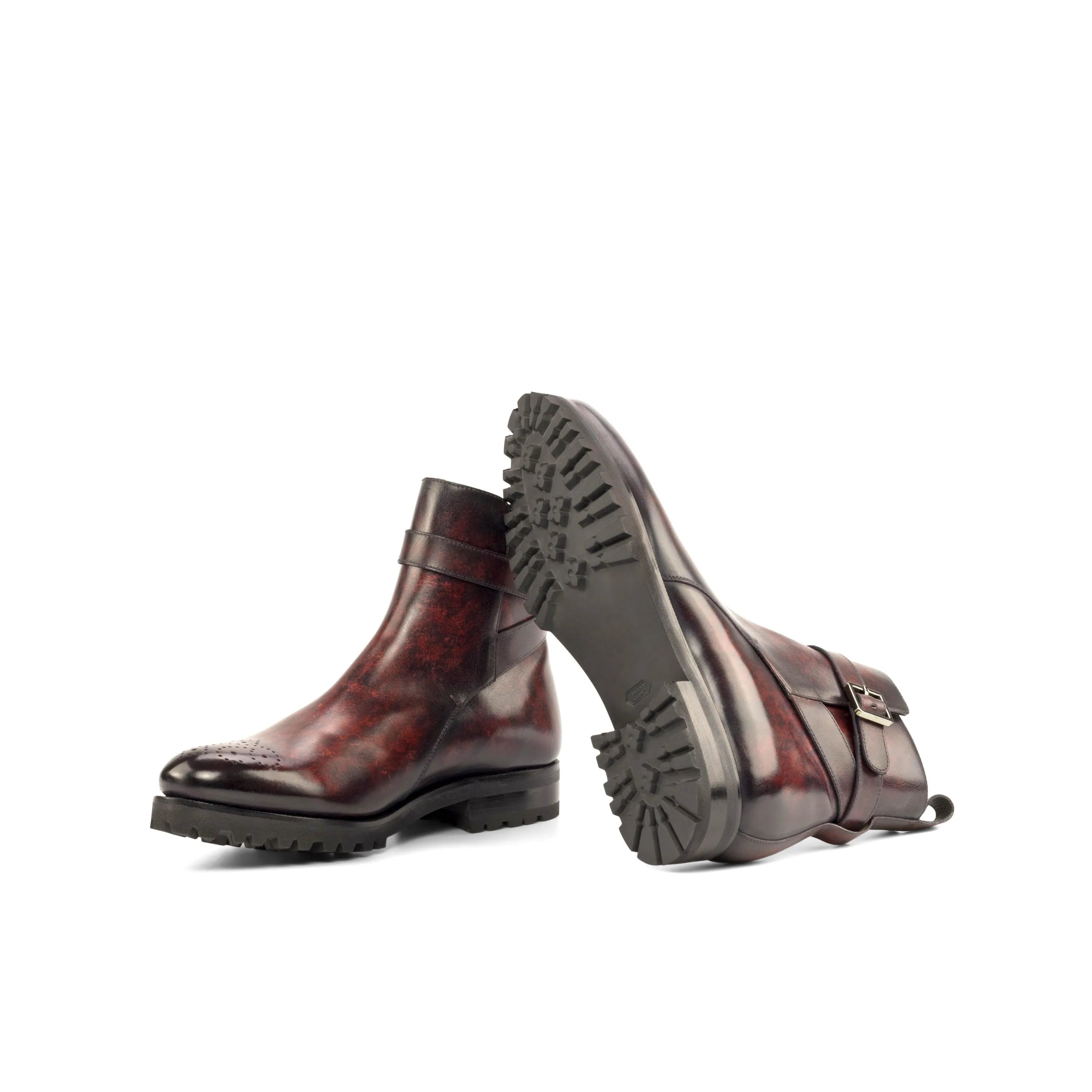 Mando Jodhpur Patina boots in burgundy leather with buckle