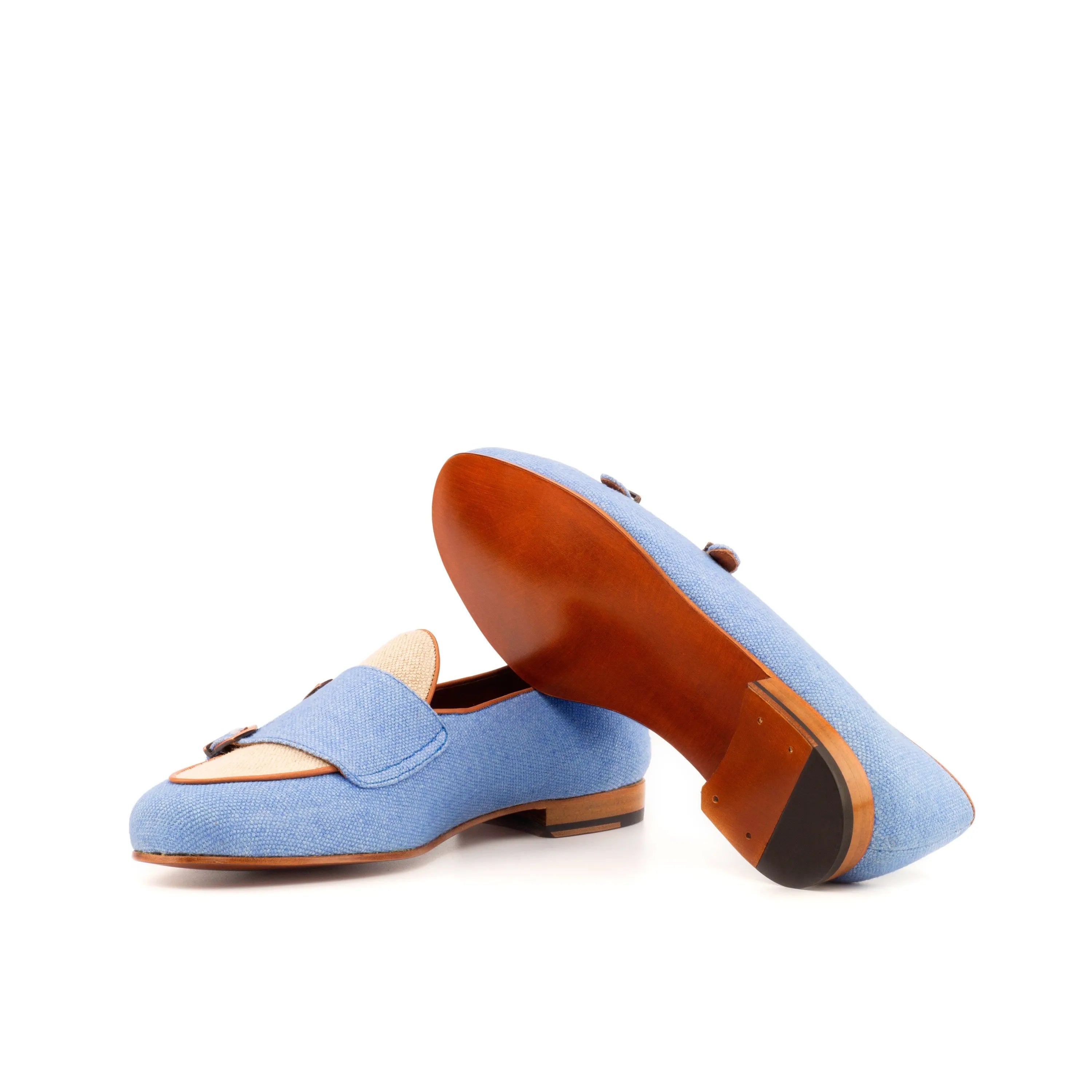 Marcodan Belgian monk slipper II in light blue leather