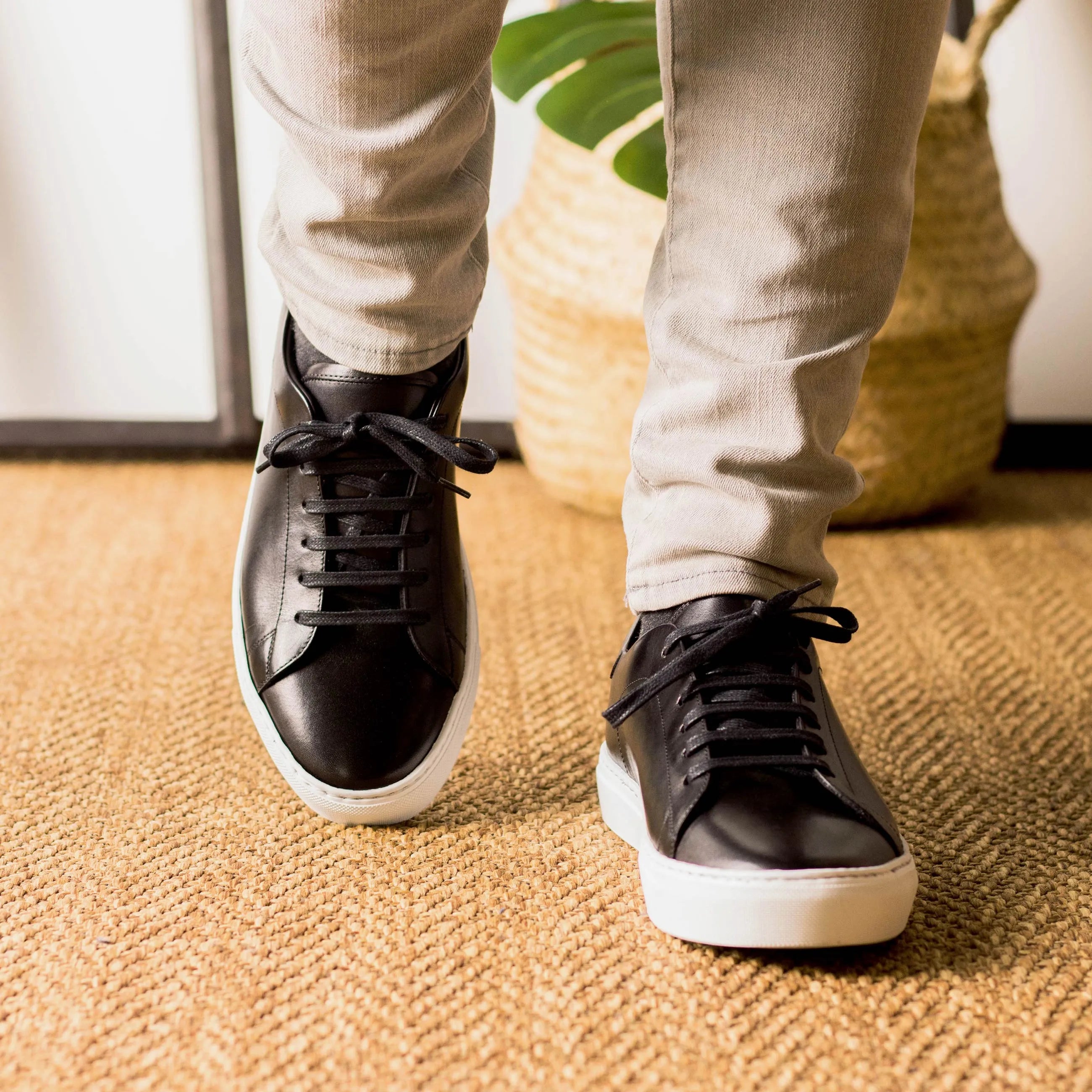 Black Marko Trainer Sneaker in leather with cupsole trainer design