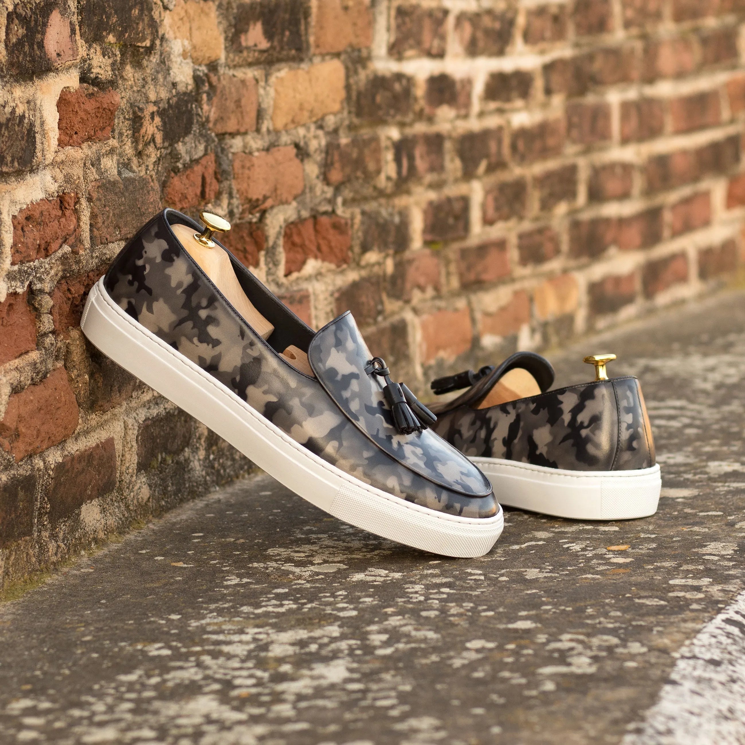 Martin Patina Belgian camo-patterned leather loafers