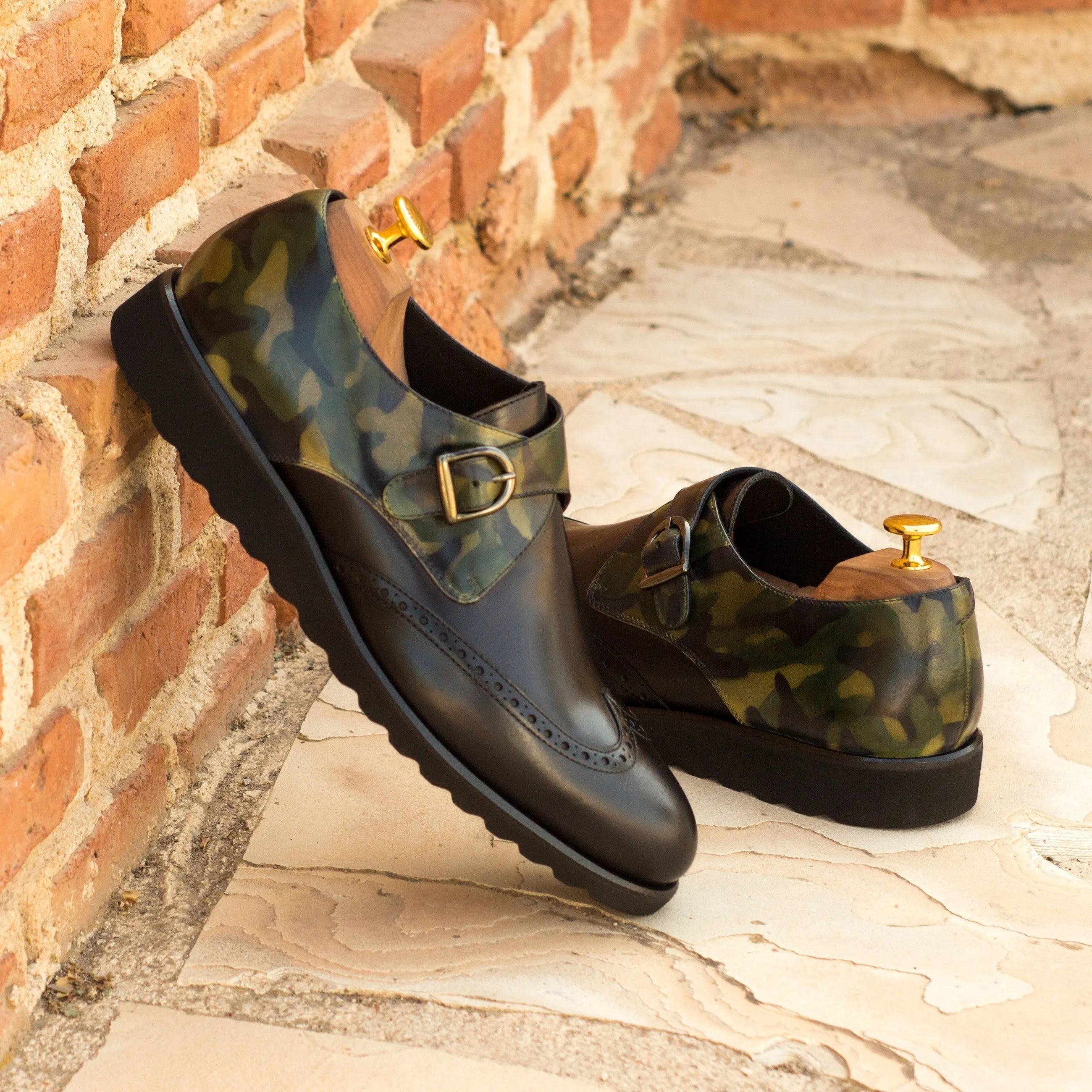 Mason Patina Single Monk shoes in camouflage and leather