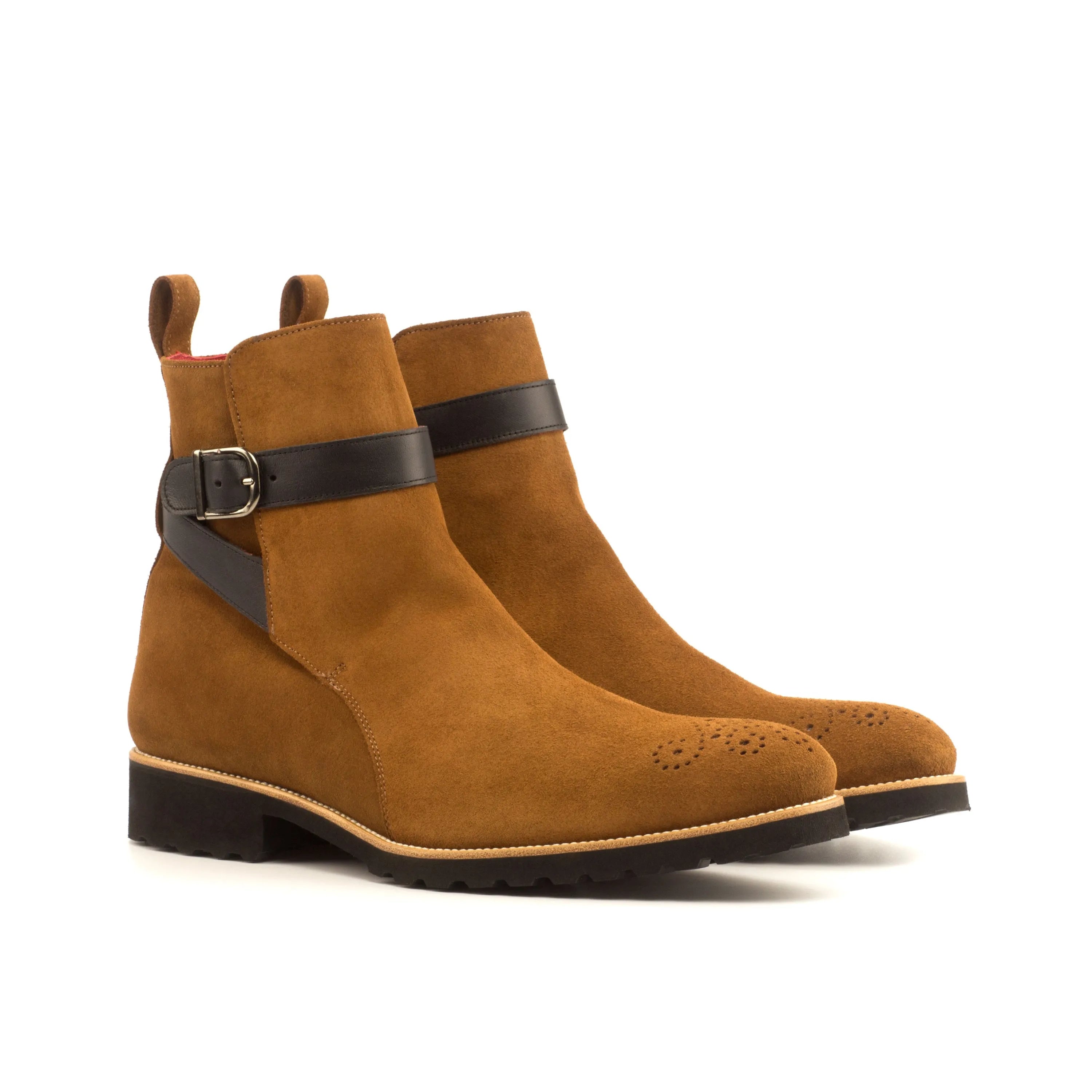 Brown suede Navajo Jodhpur Boots with black straps