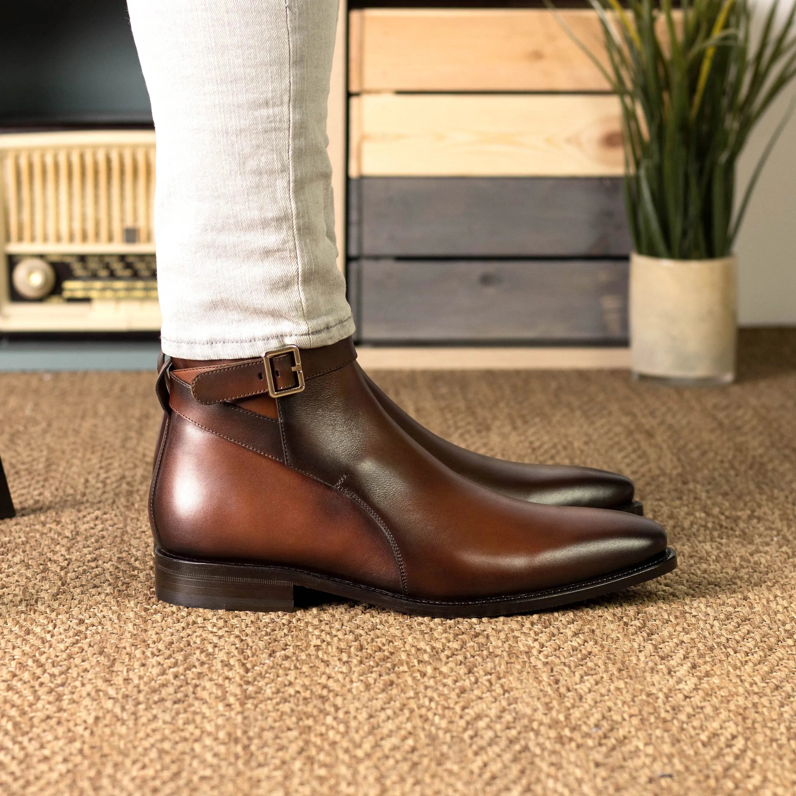 Brown leather Palace Jodhpur boots, ankle style view