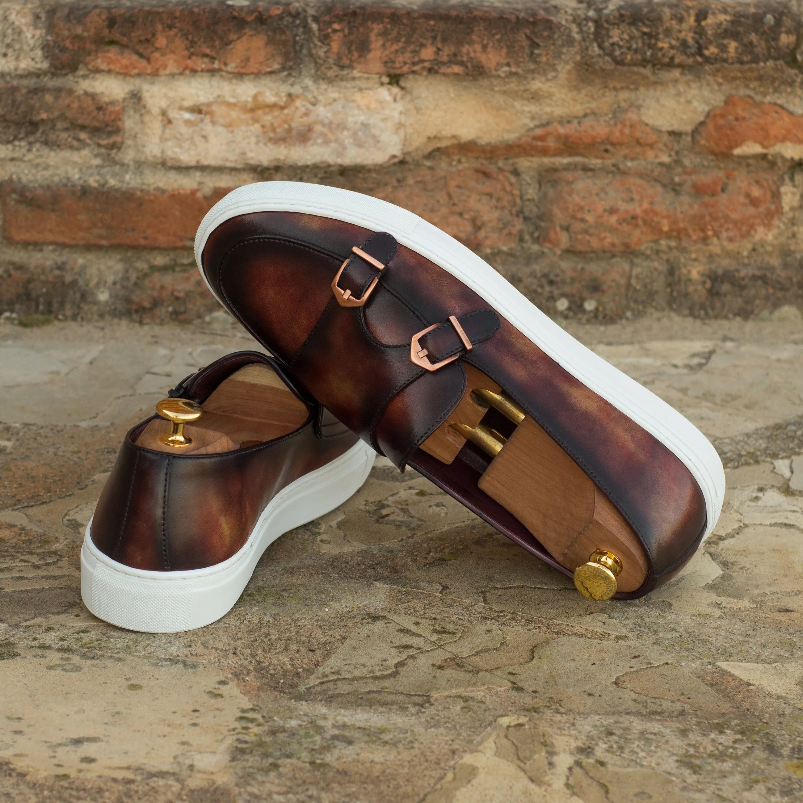 Patrina Patina monk sneaker in brown calf leather double monk design
