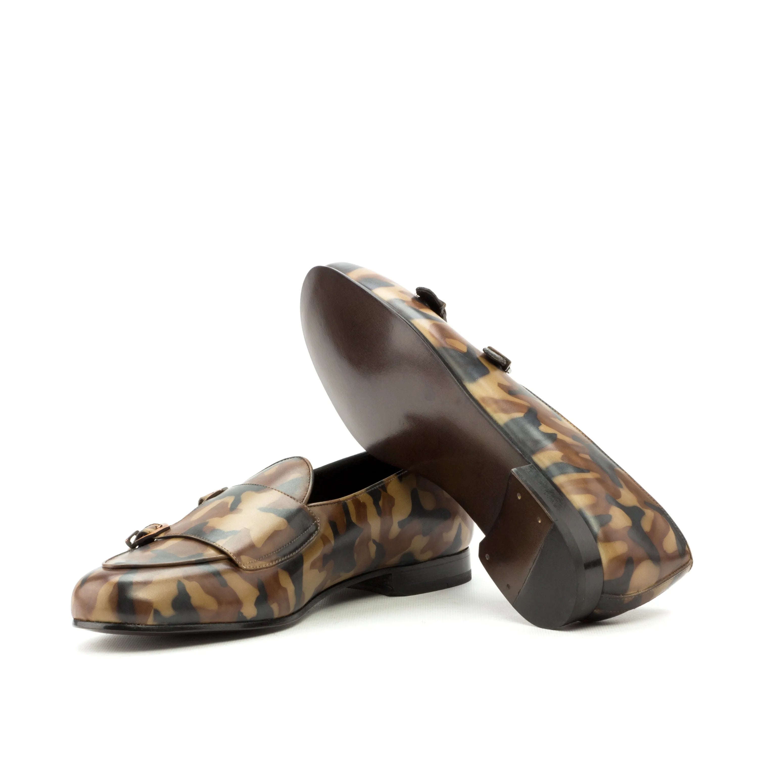 Pelagios Belgian Patina monk slipper with camouflage leather pattern