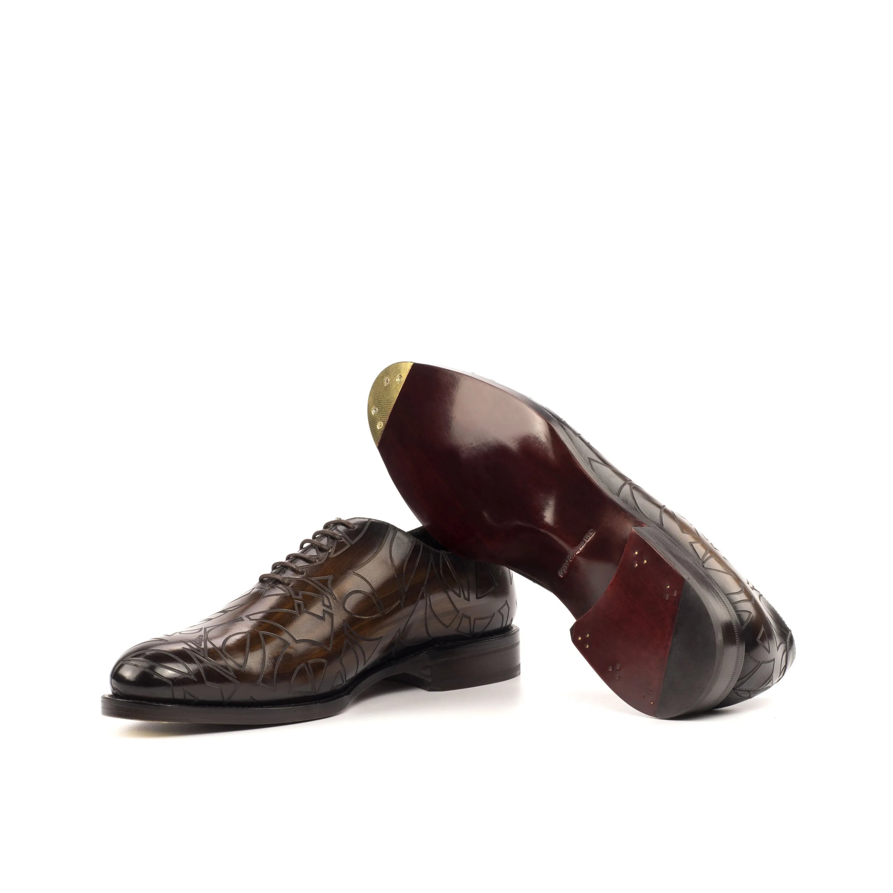 Quswa Patina Wholecut brown leather dress shoes with fiddled waist