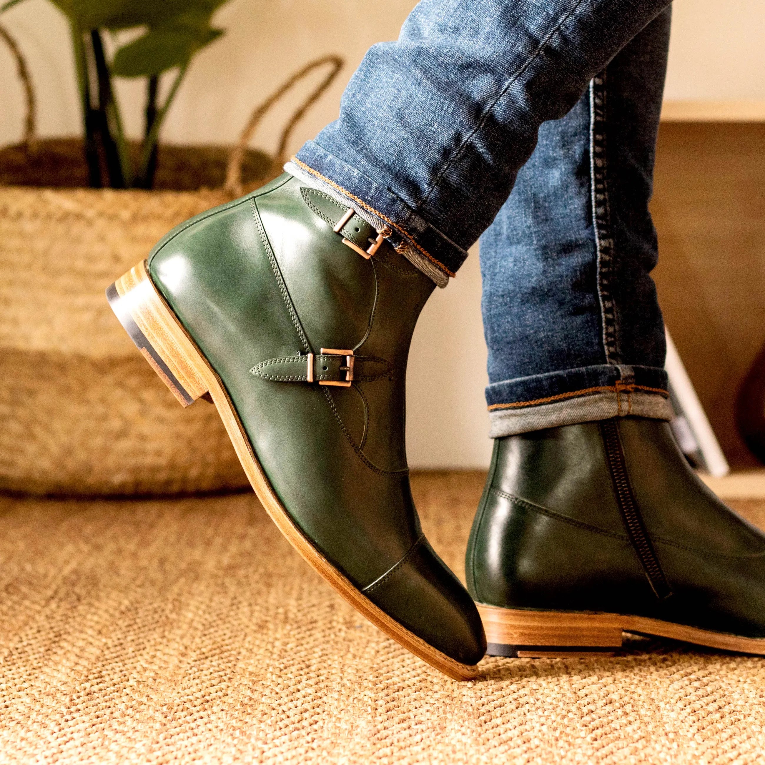 Ralphie Octavian Boots II in forest green vitello with leather sole