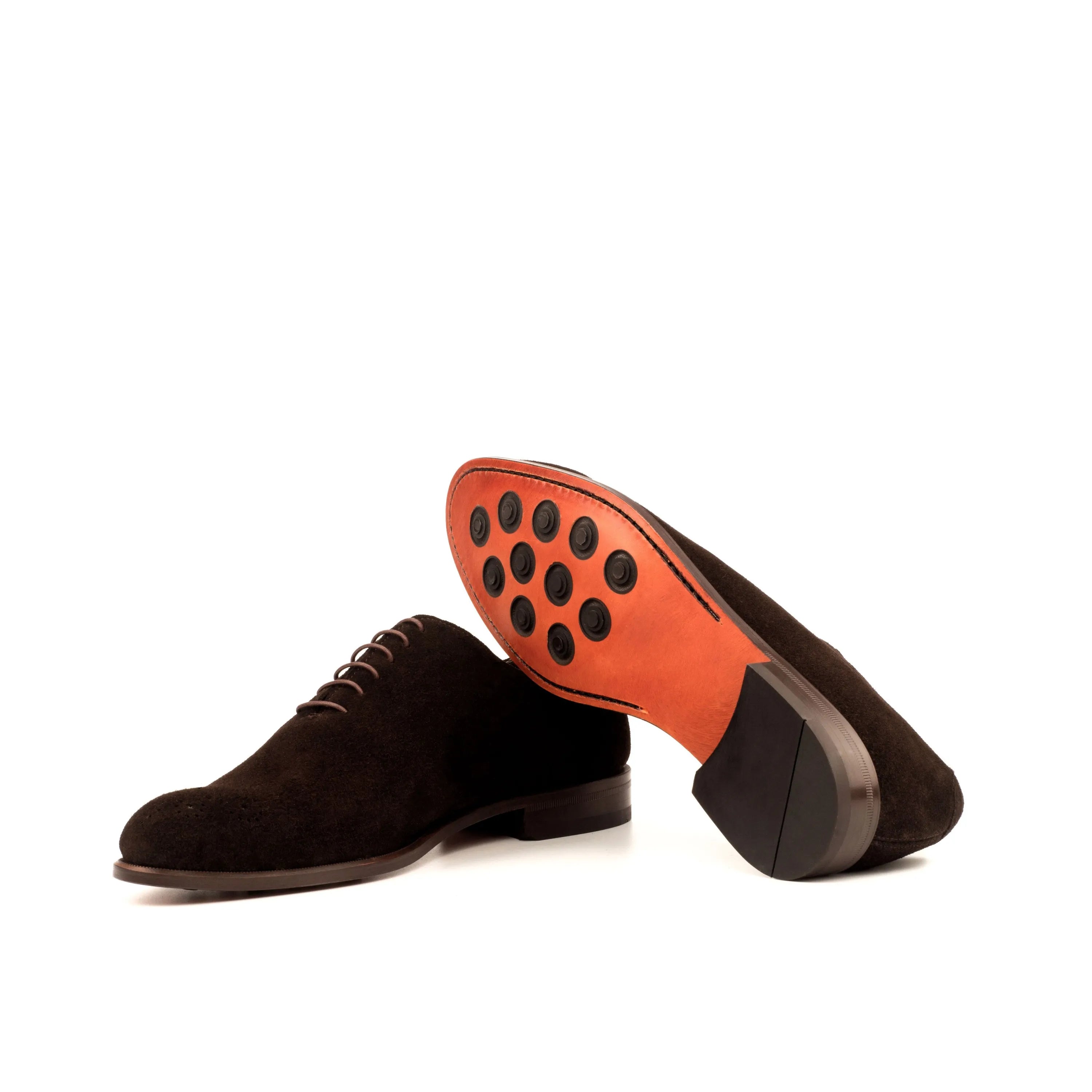 Ronelio wholecut shoes: brown suede dress shoes back view