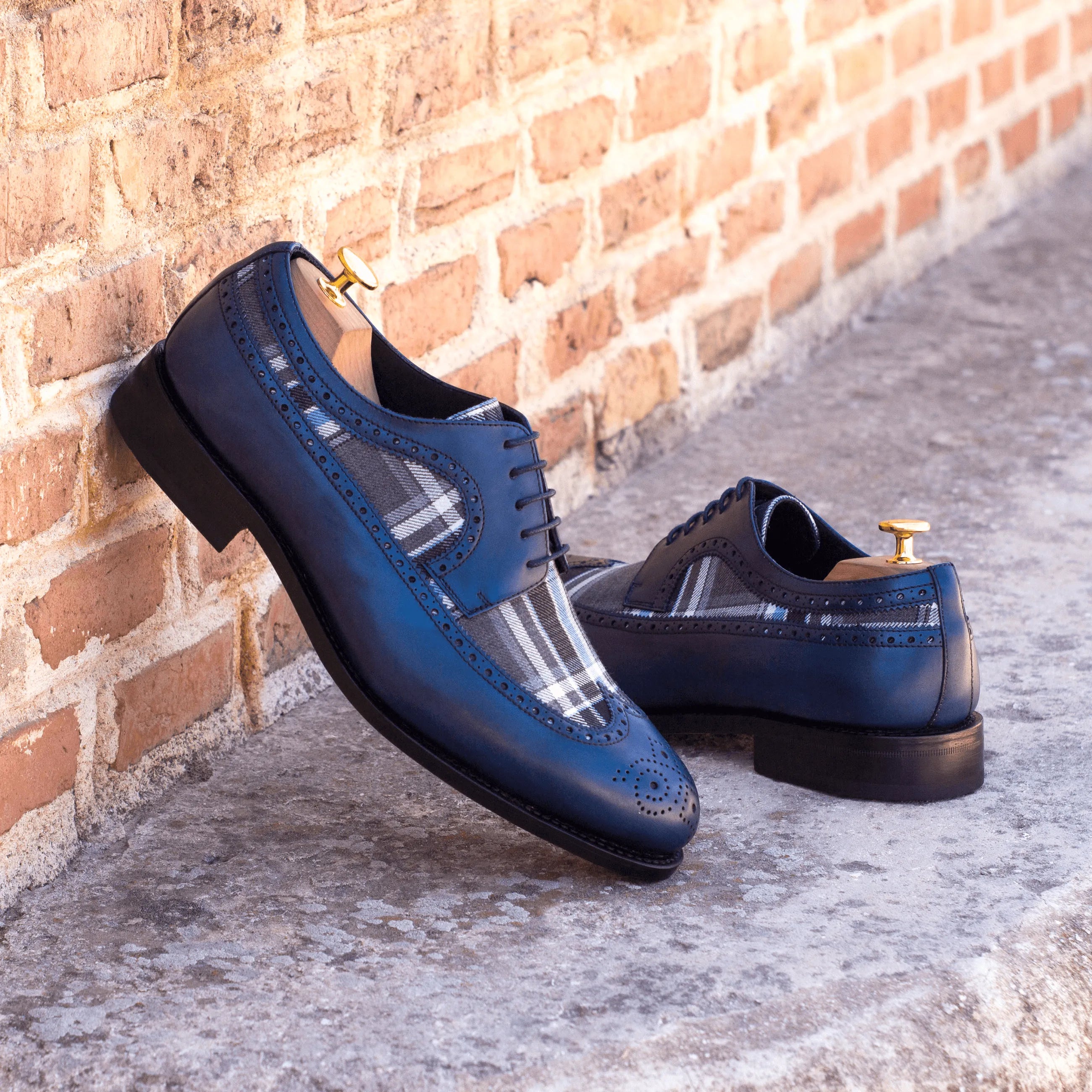 Seneca Longwing Blucher II blue leather plaid longwing blucher shoes