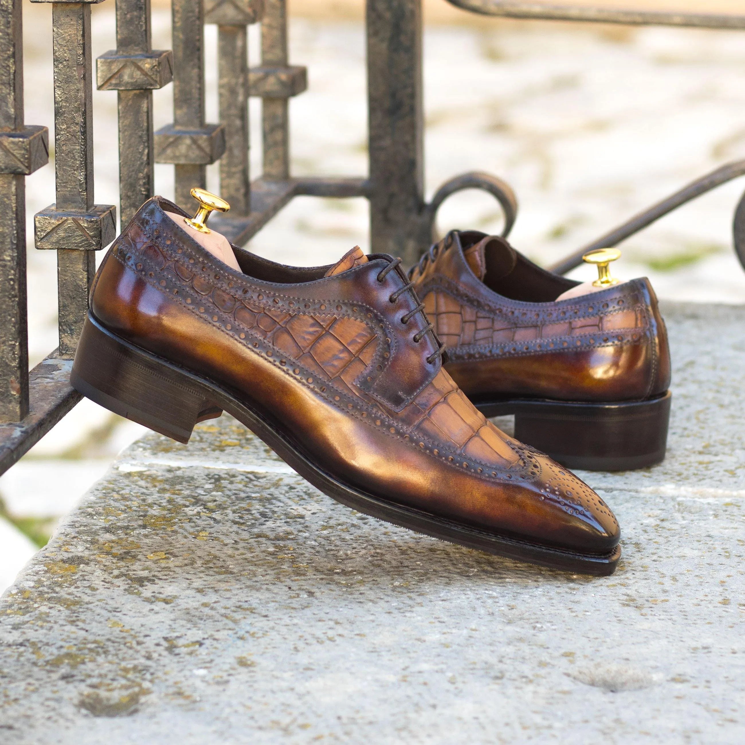 Stanley Patina Longwing Blucher brown leather dress shoes
