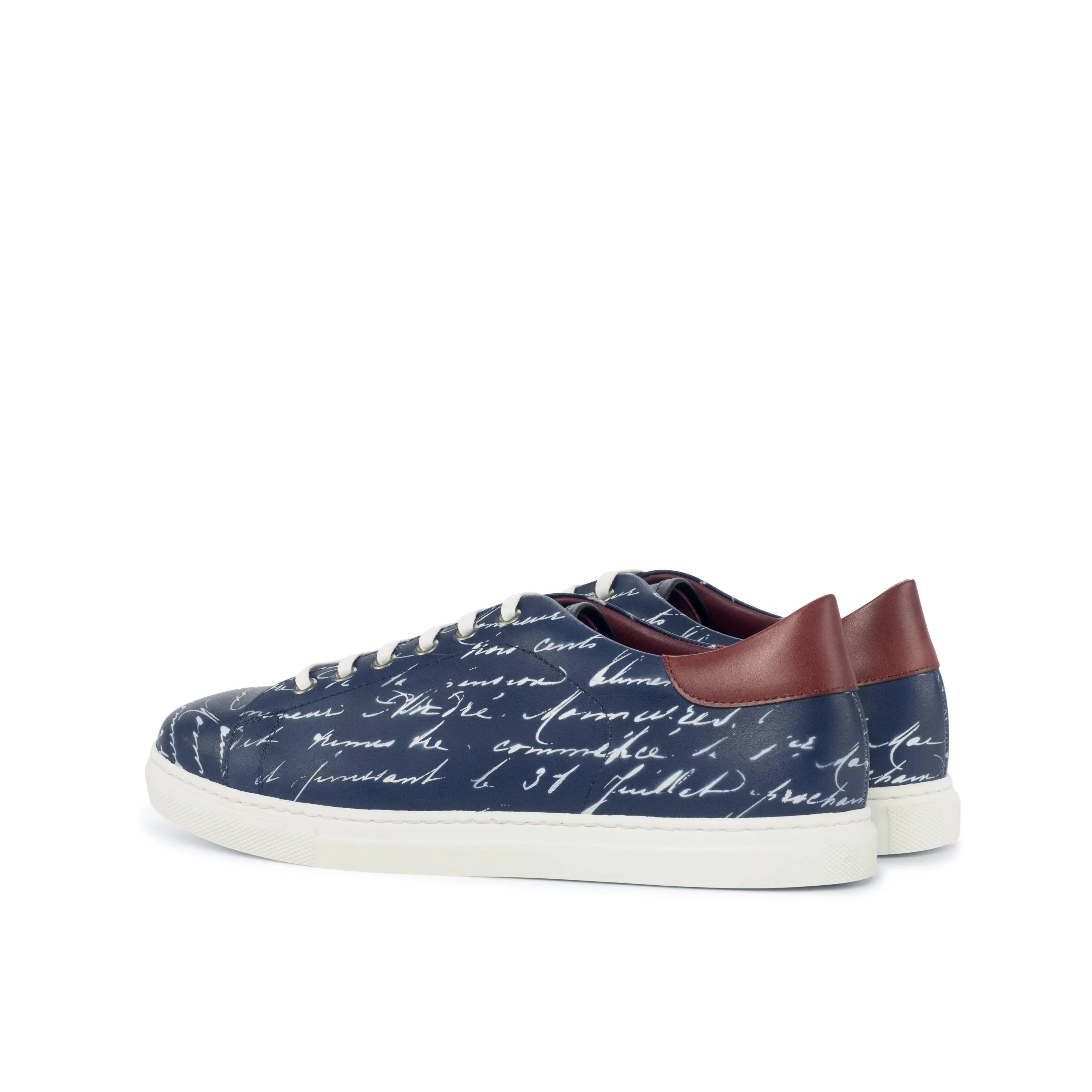 Blue Story Trainer Sneaker with white script on painted calf cupsole