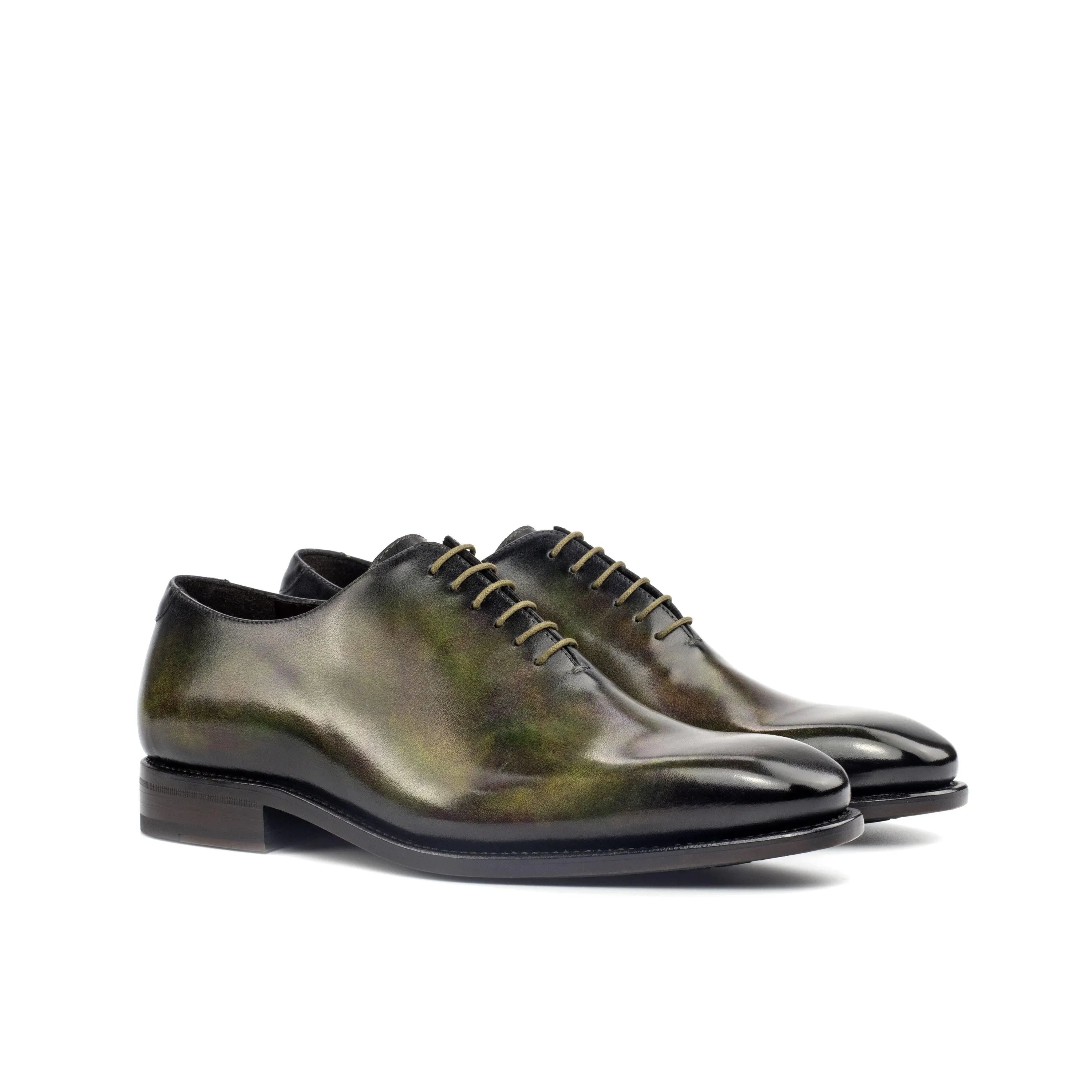 T5 whole cut patina II green leather luxury bespoke shoes for men