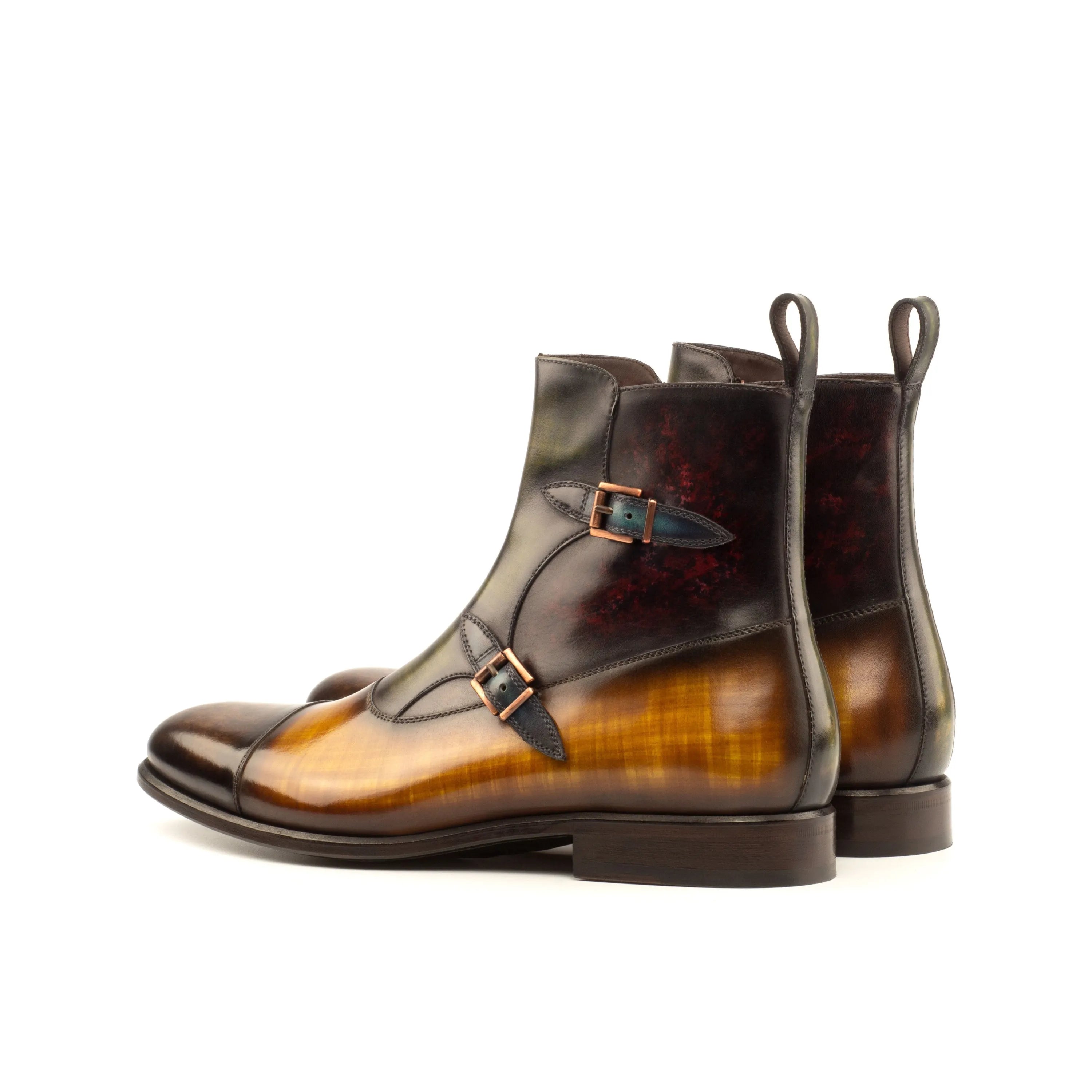 T59 Octavian Patina brown leather monk strap boots