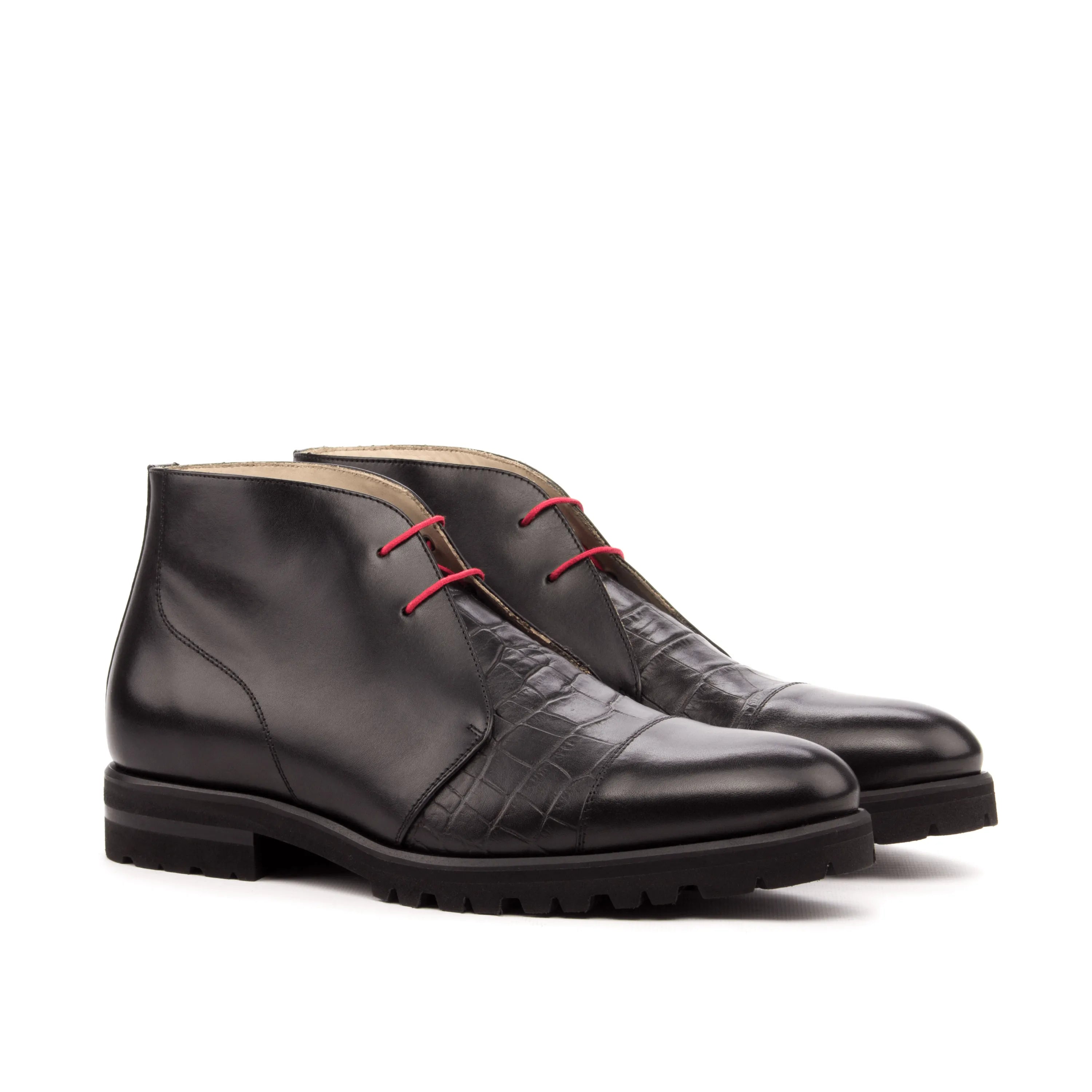 Pair of black leather Tennes Chukkas II luxury bespoke shoes for men