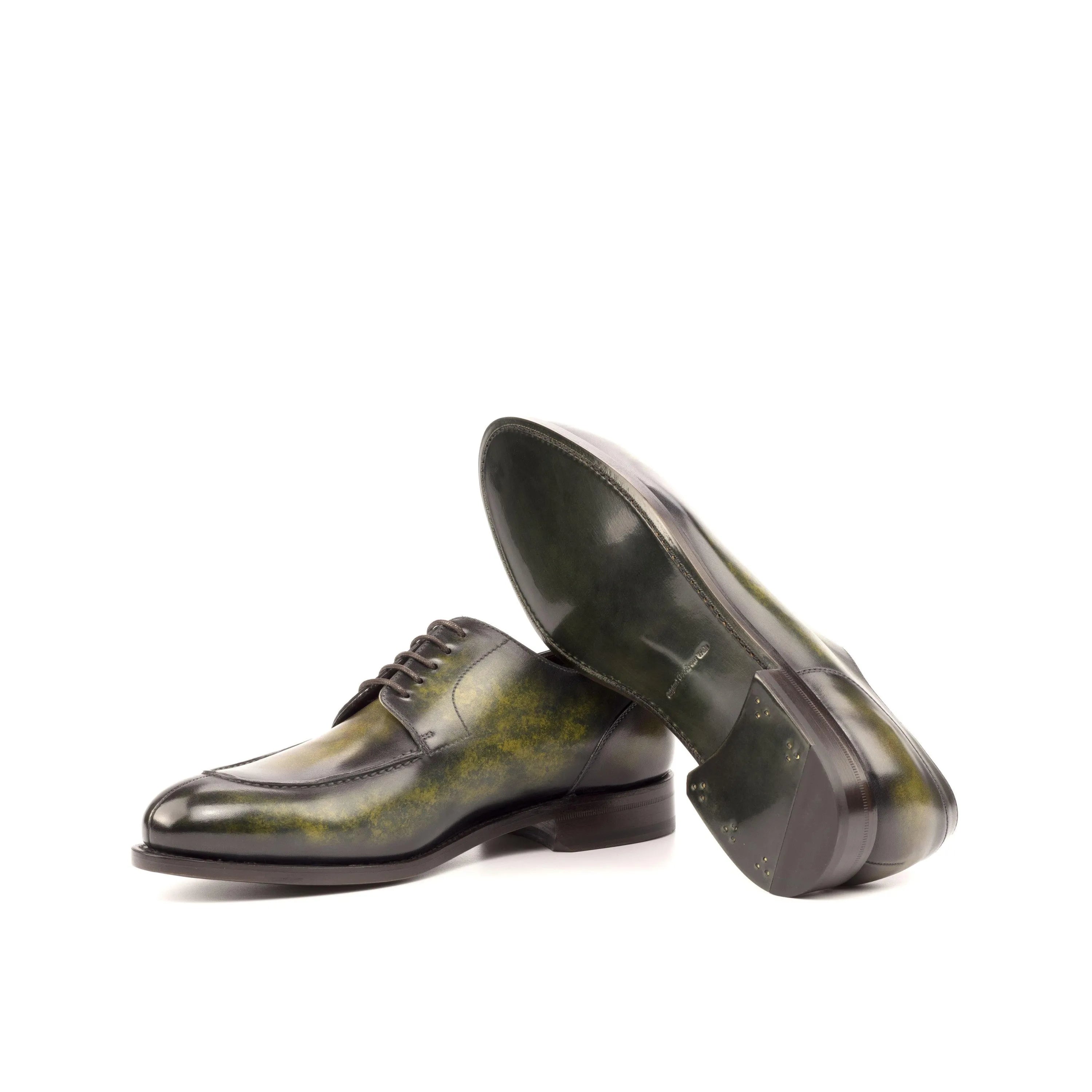 Timadeias patina derby split toe green leather dress shoes