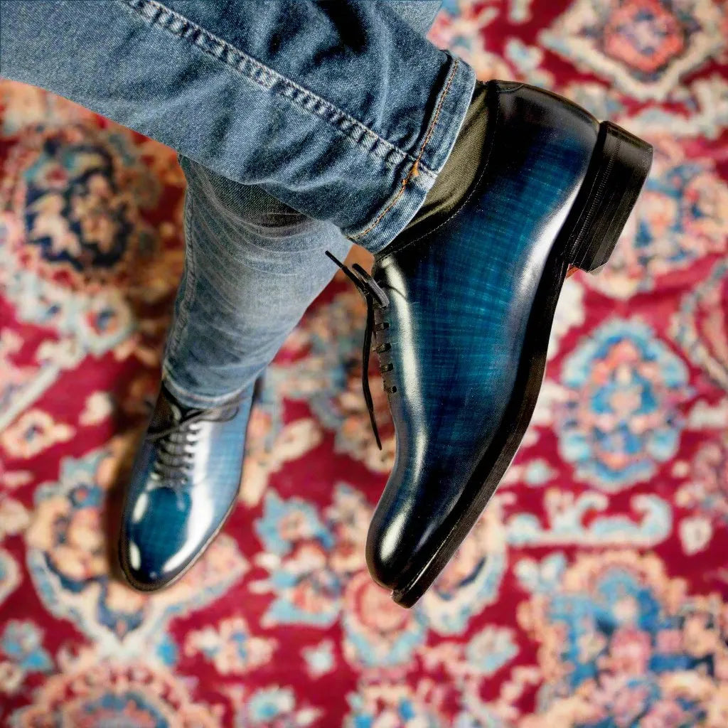Blue 5912 whole cut patina shoes in leather dress style