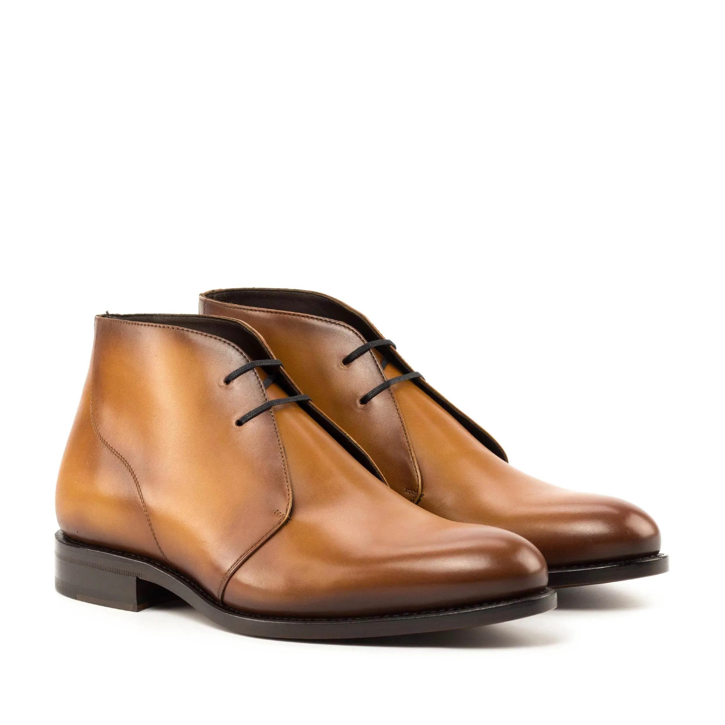 Pair of brown leather 6011 chukka boots with hand-painted patina