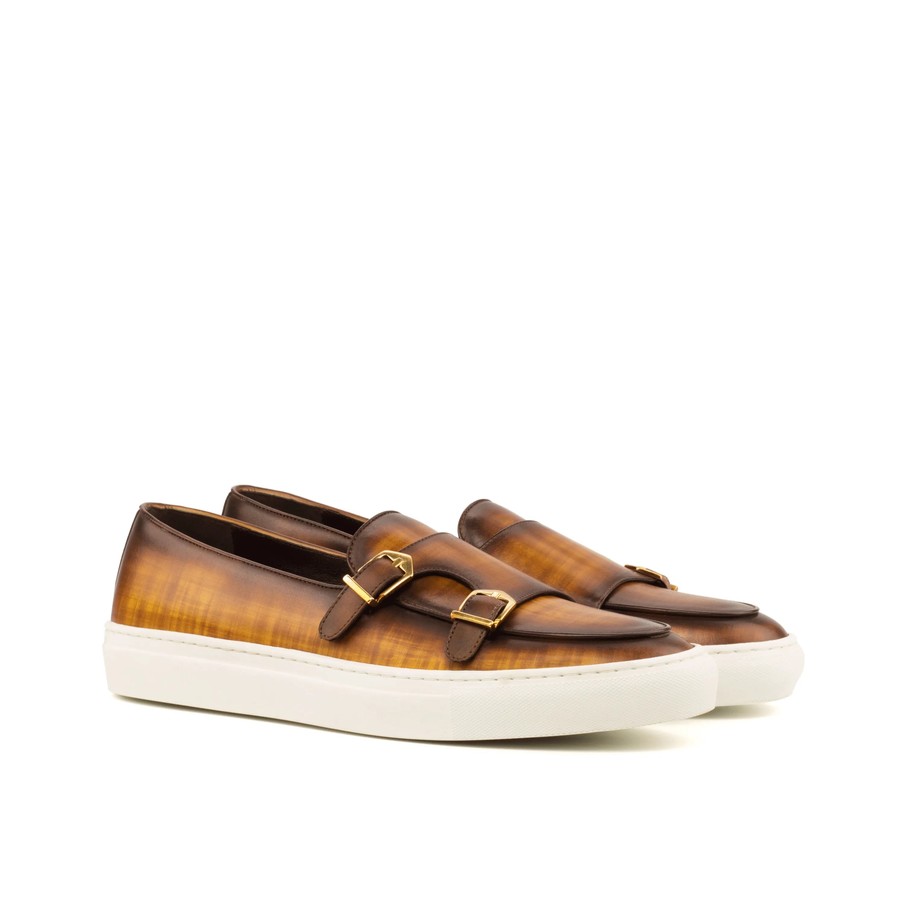 Brown leather Aelred patina monk sneaker II double monk strap back view