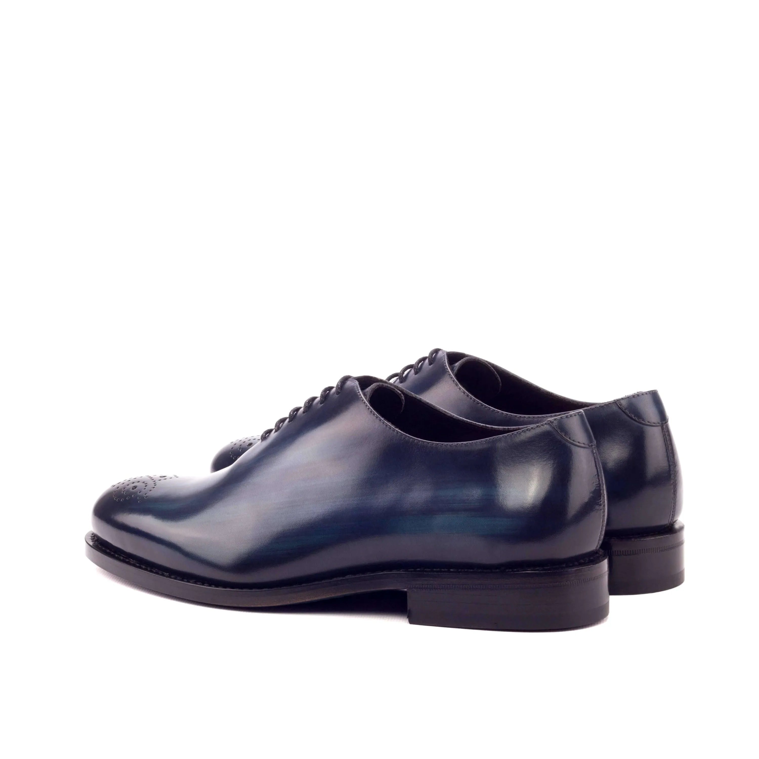 Bluemoon wholecut patina blue leather dress shoes pair