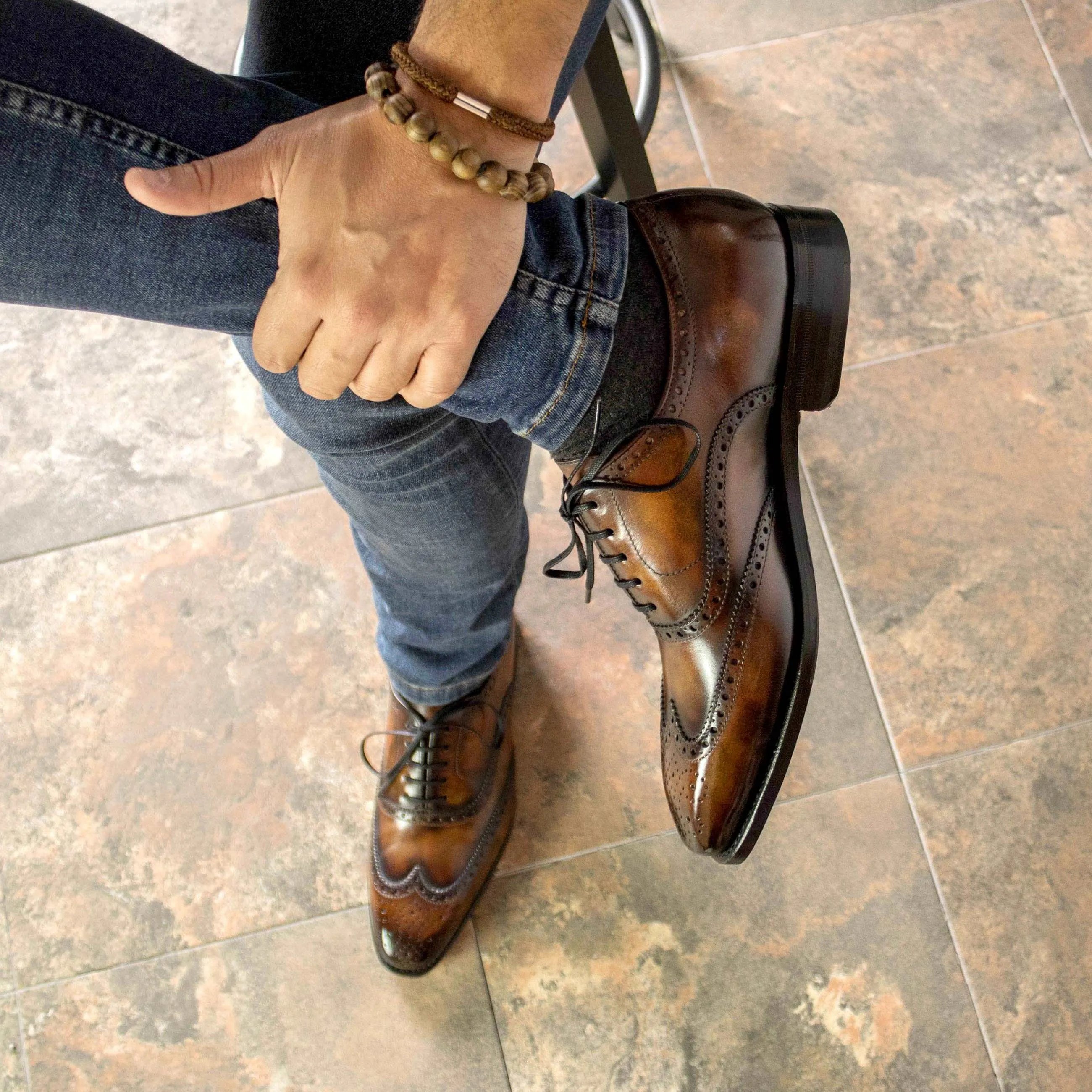 Bondo patina full brogue shoes II in brown leather wingtip design